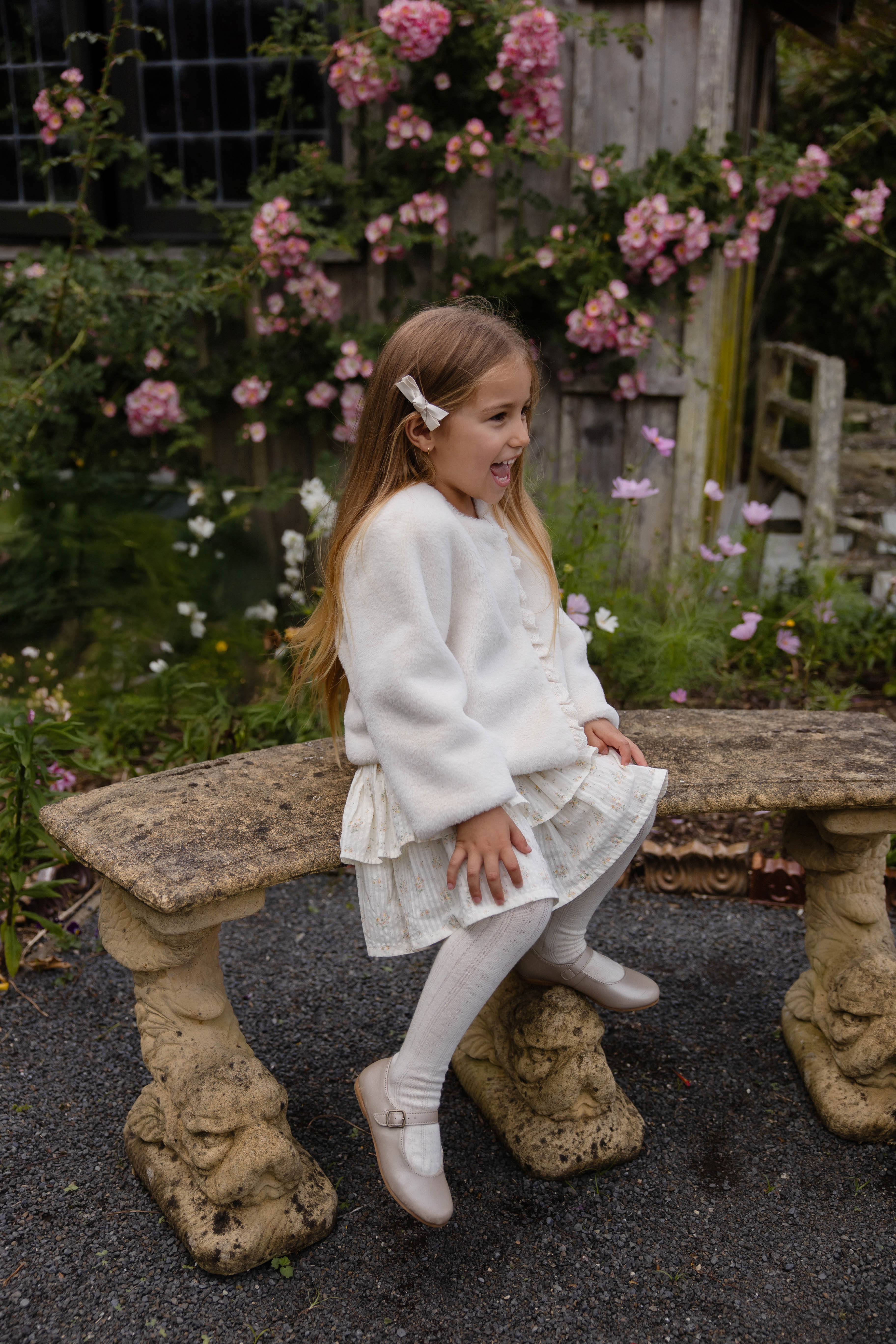 Blouson zippé en polyester doux crème vanille pour fille, vêtement d'extérieur chaud