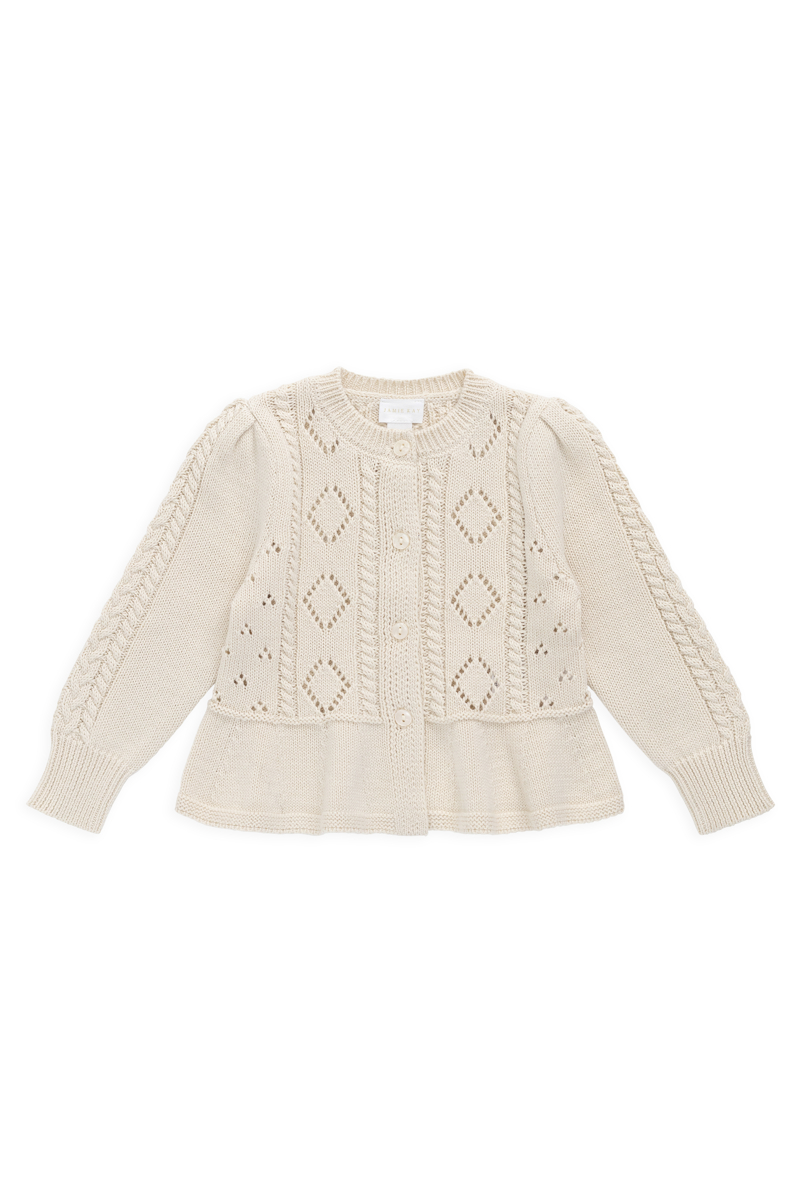 Gilet péplum en maille boutonnée en coton à manches longues pour fille Vanilla Diamond