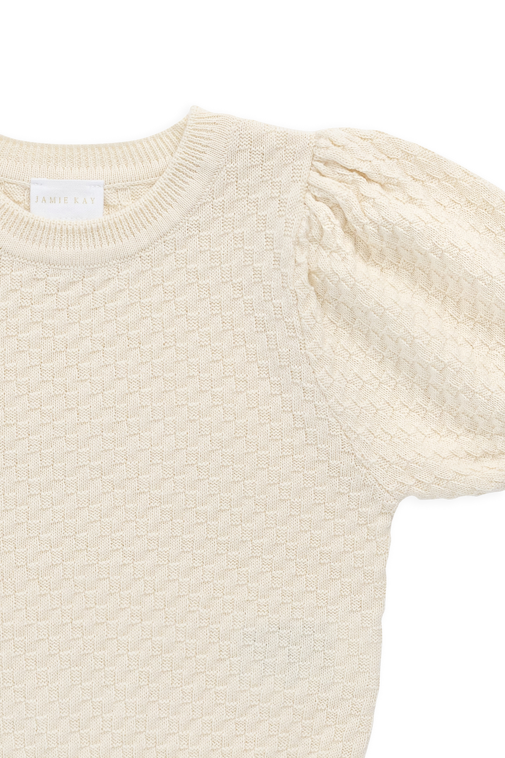 Haut en maille texturée poil de maïs à manches bouffantes pour fille