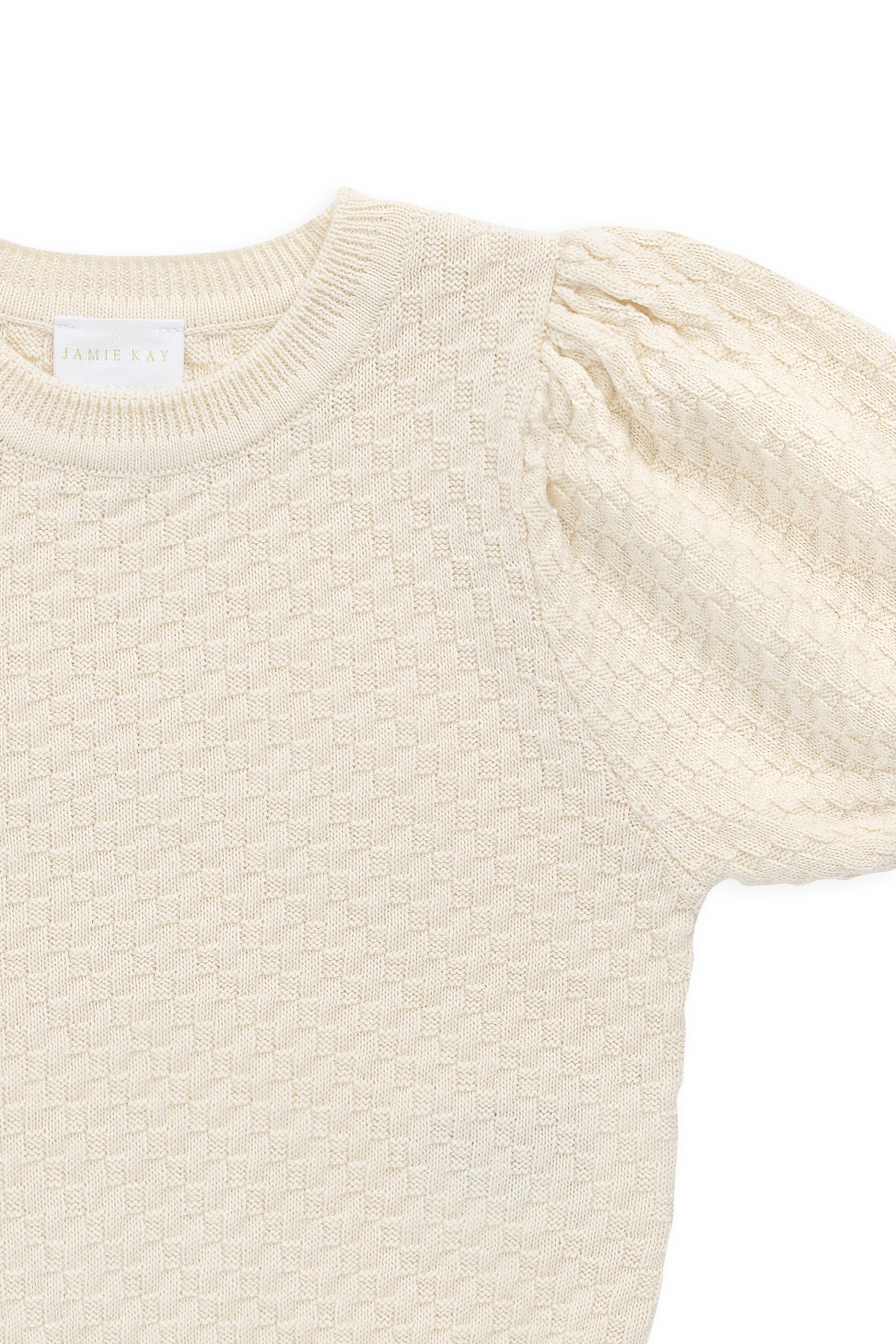 Haut en maille texturée poil de maïs à manches bouffantes pour fille