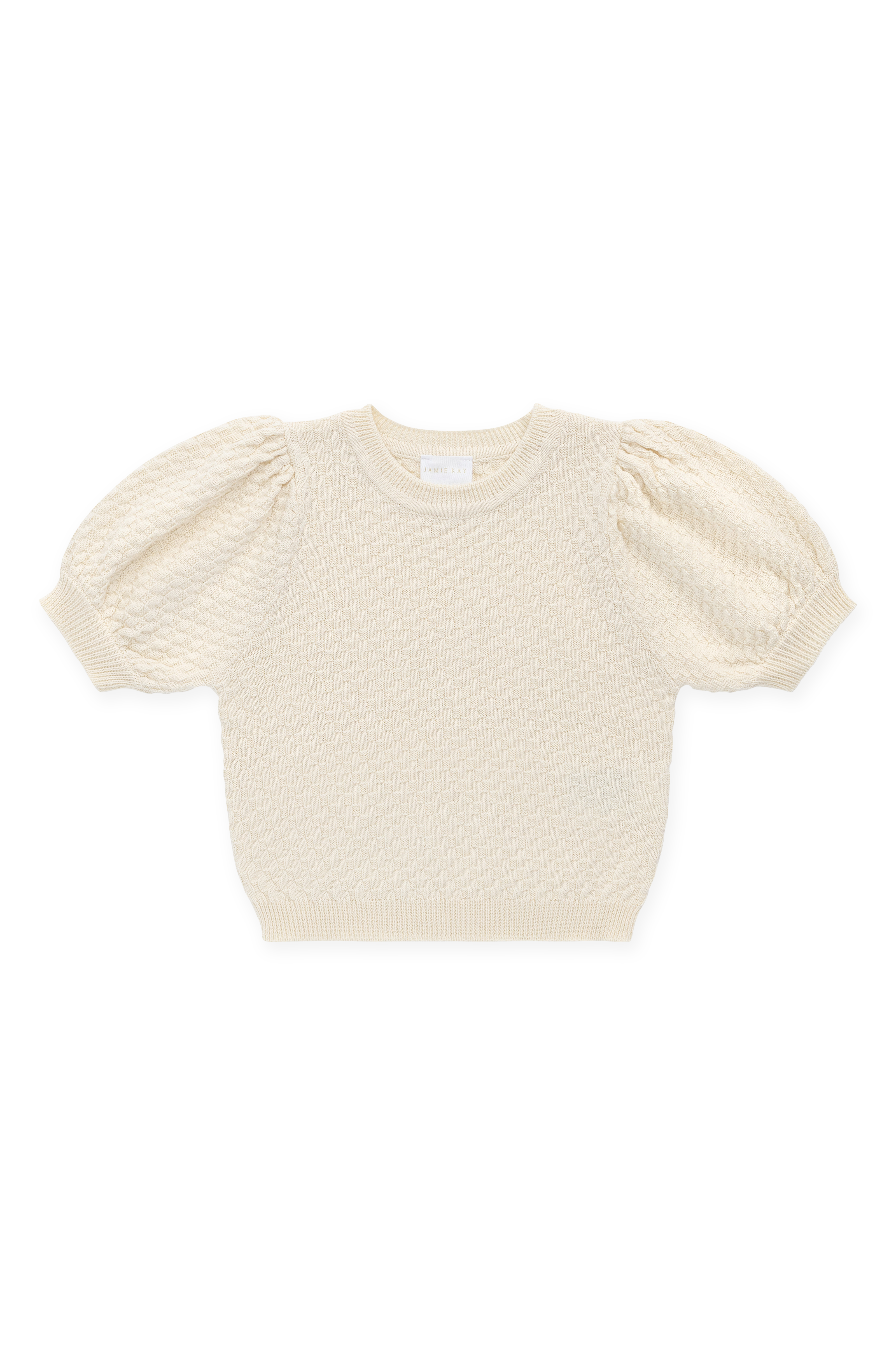 Haut en maille texturée poil de maïs à manches bouffantes pour fille