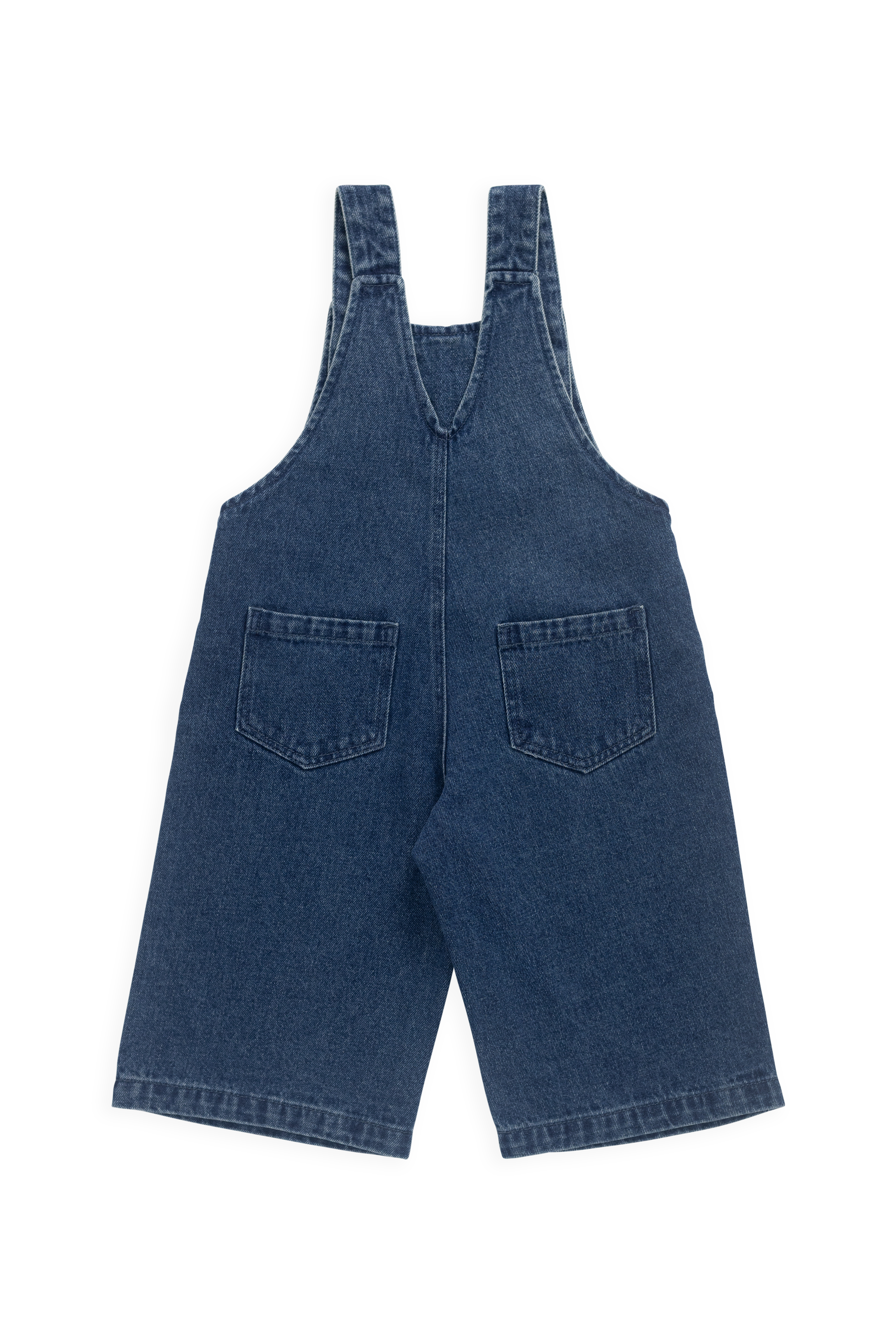 Salopette large en jean indigo classique pour fille avec bretelles boutonnées
