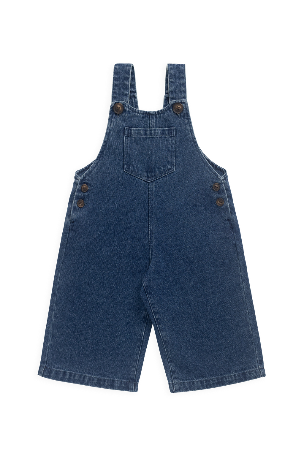 Salopette large en jean indigo classique pour fille avec bretelles boutonnées