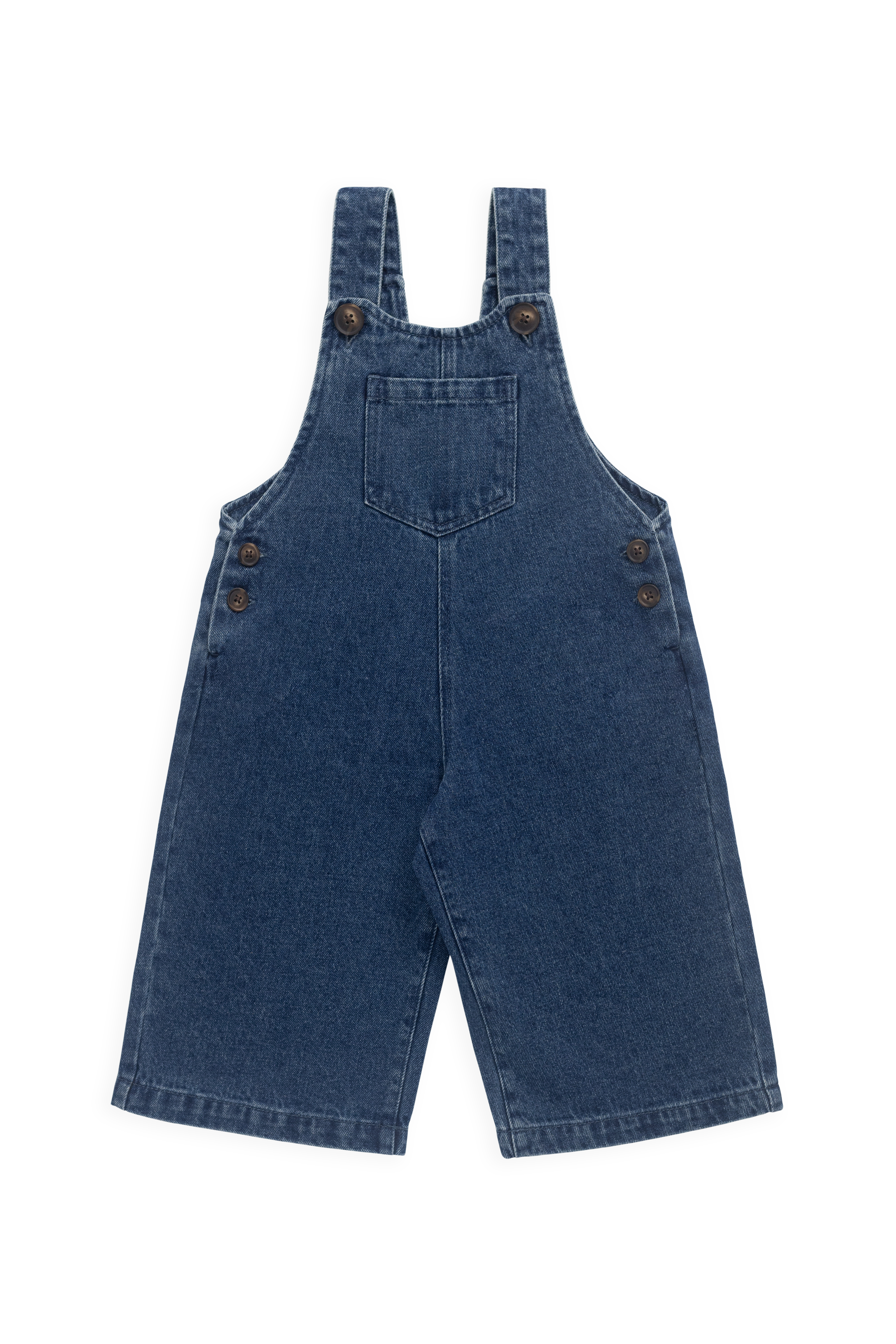 Salopette large en jean indigo classique pour fille avec bretelles boutonnées