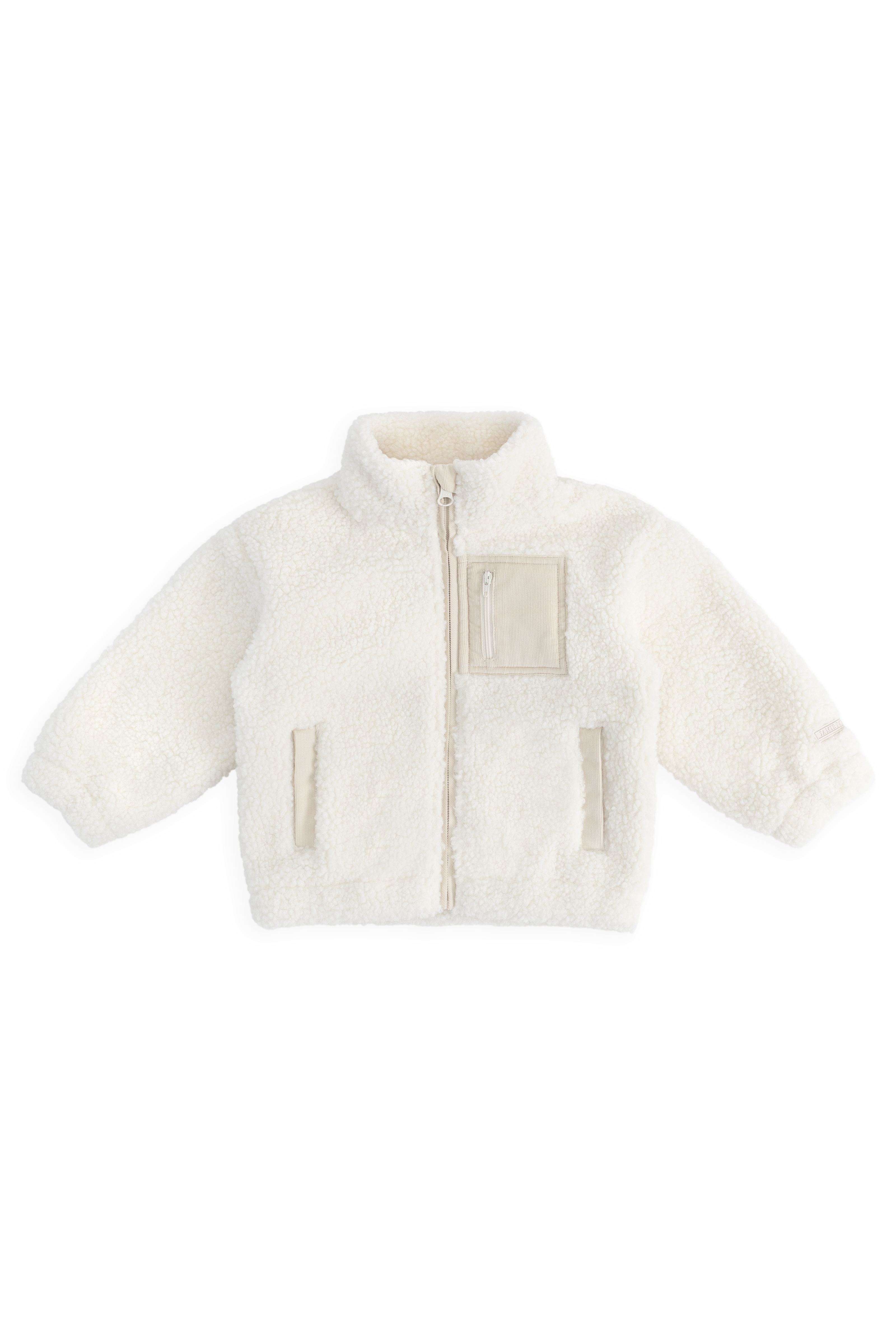 Veste zippée enfant en polaire sherpa crème avec col montant