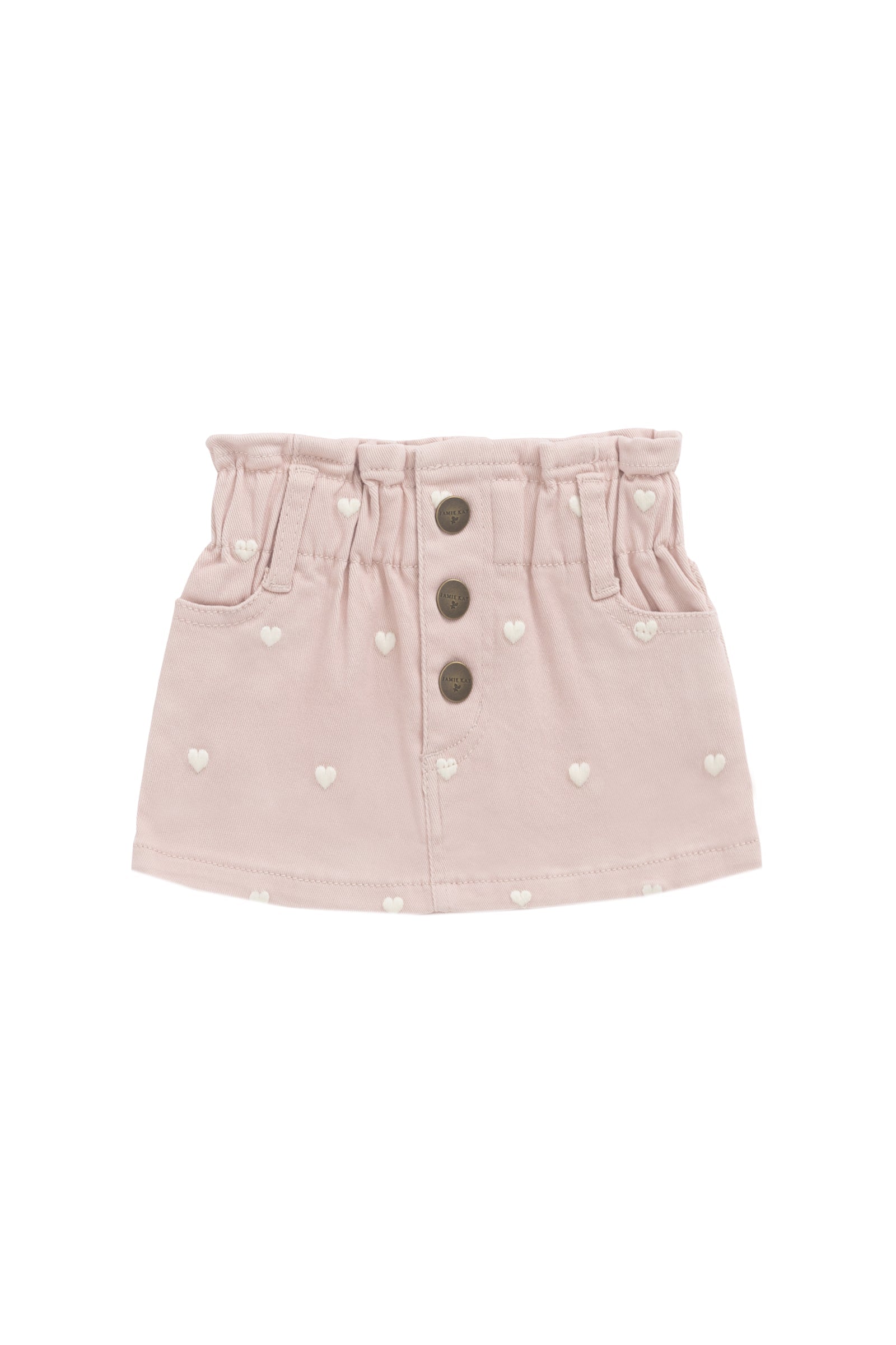 Jupe Courte Fille Cœur Pêche Brodé en Coton Taille Paperbag
