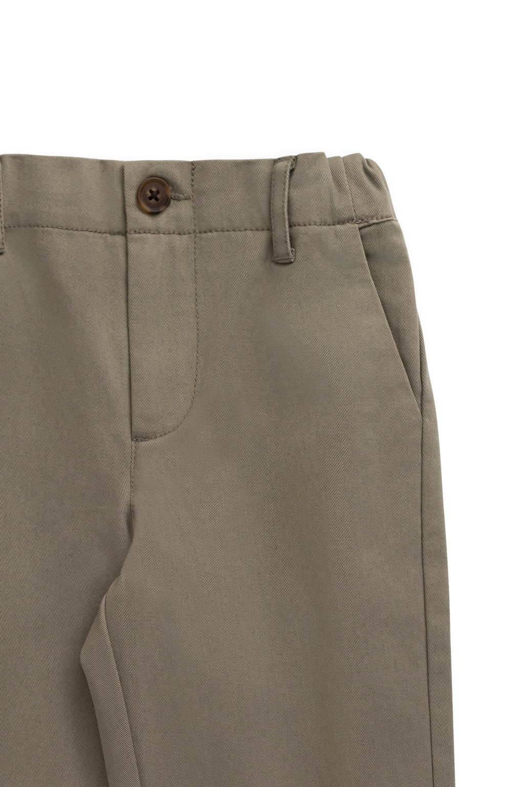 Pantalon en coton ajusté pour garçons, vert terreux, taille élastiquée, poches