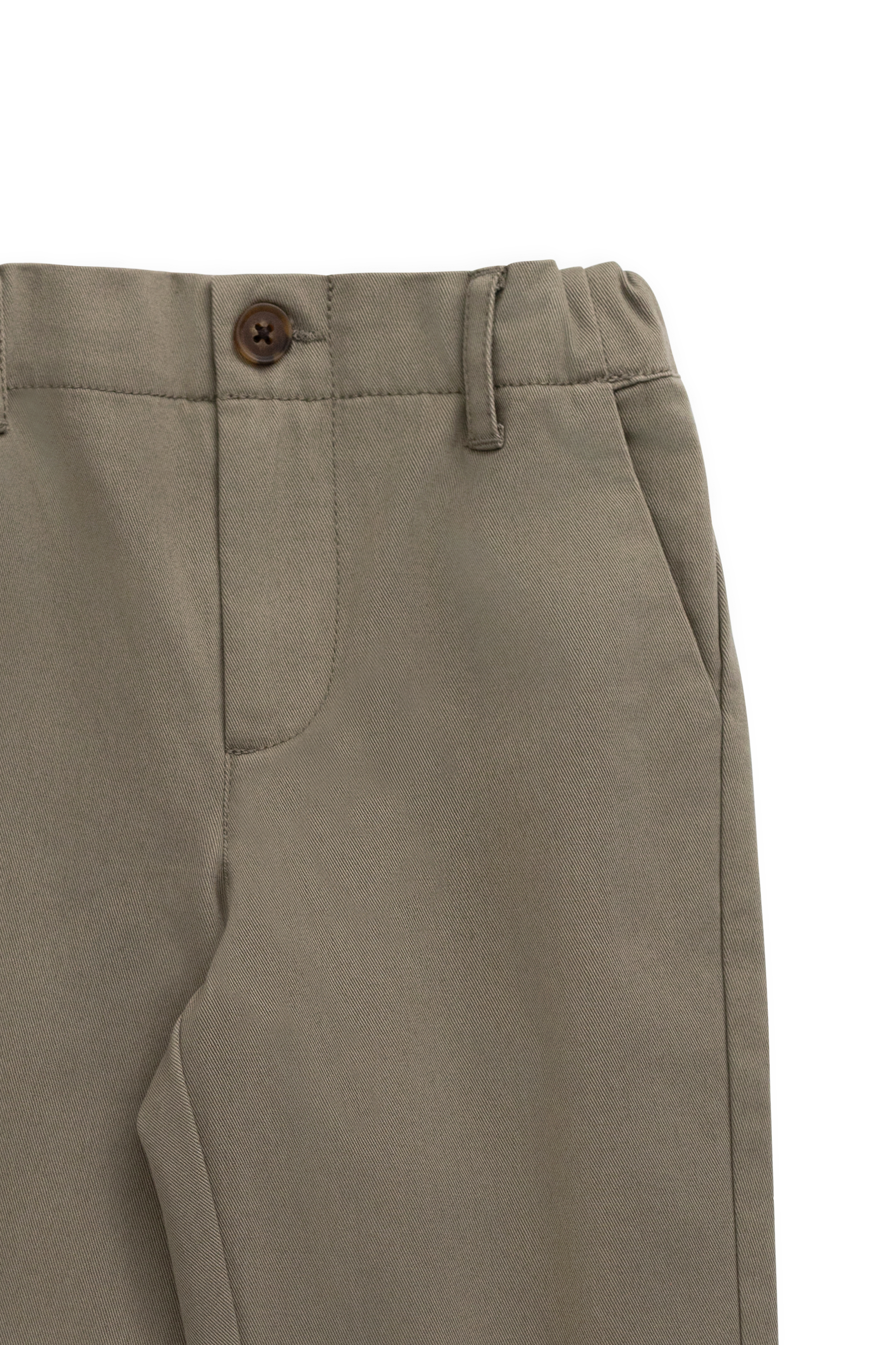 Pantalon en coton ajusté pour garçons, vert terreux, taille élastiquée, poches