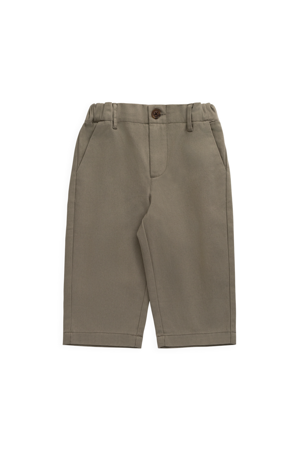 Pantalon en coton ajusté pour garçons, vert terreux, taille élastiquée, poches