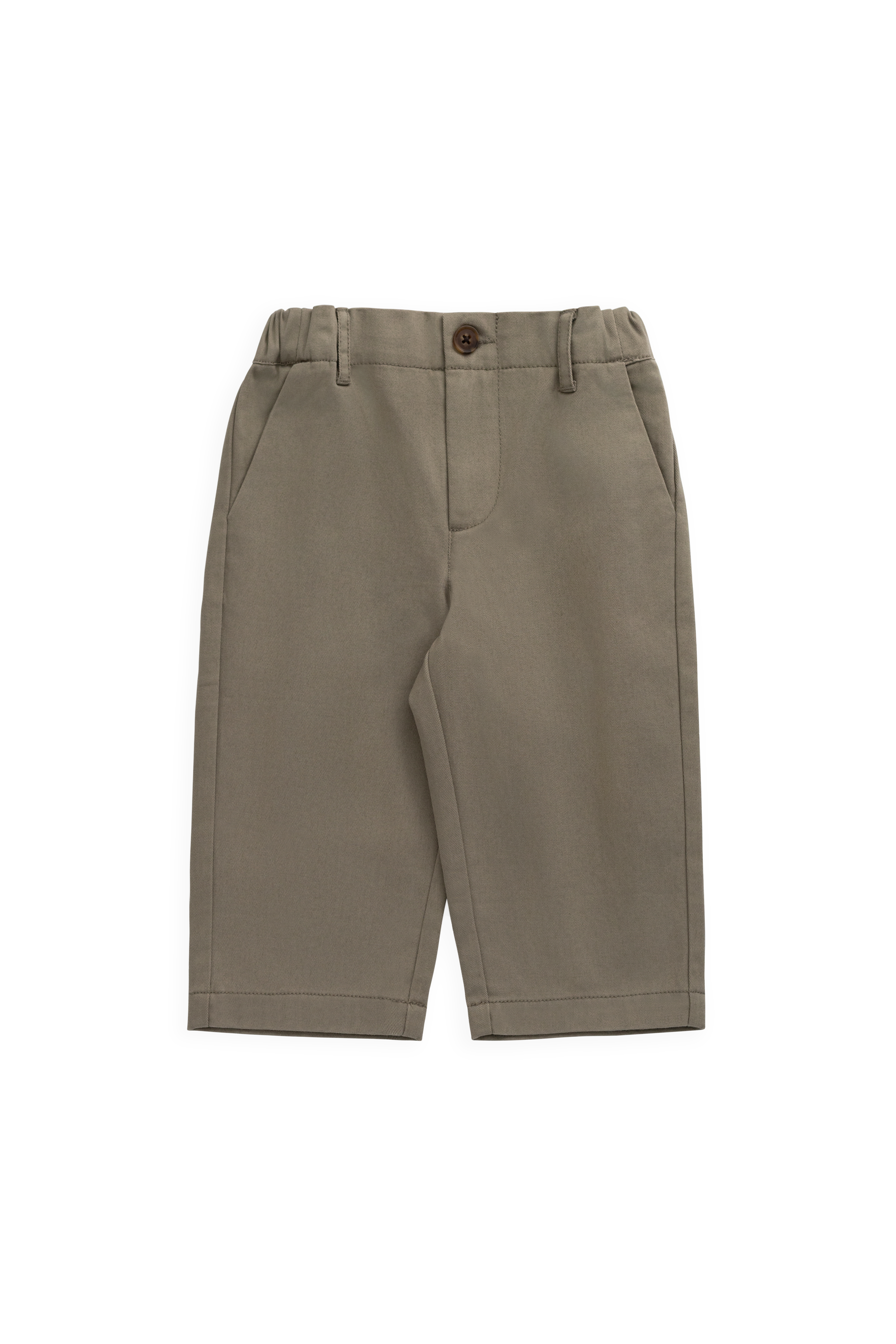 Pantalon en coton ajusté pour garçons, vert terreux, taille élastiquée, poches