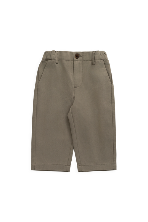 Pantalon en coton ajusté pour garçons, vert terreux, taille élastiquée, poches