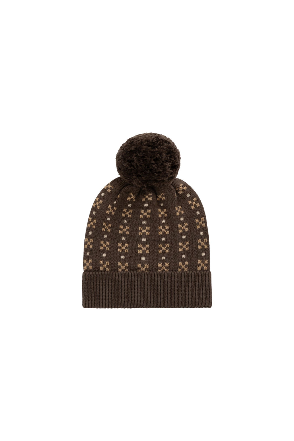 Bonnet en tricot marron Fairisle Desert Palm Pom Pom pour bébé et enfant en bas âge - Hiver