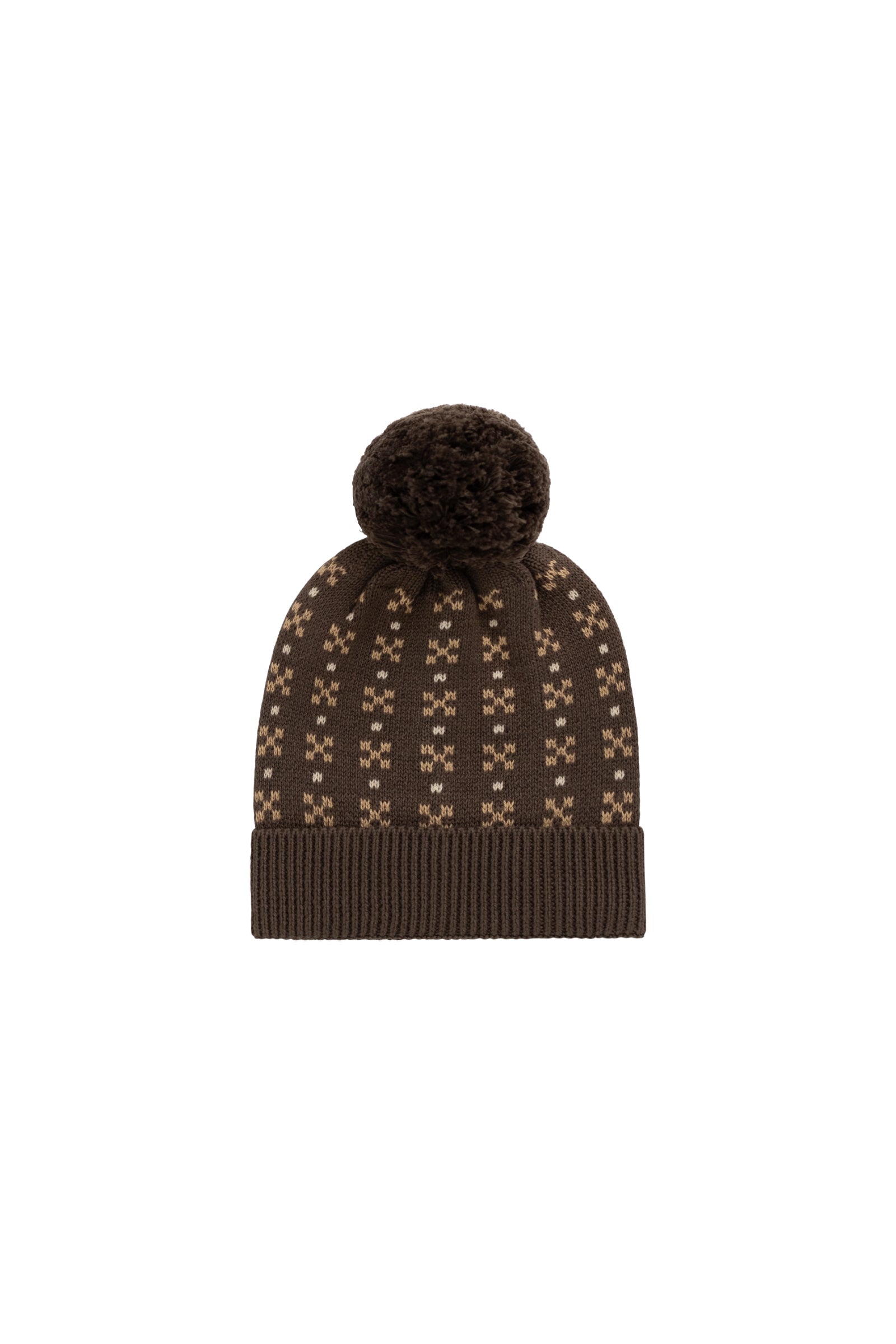 Bonnet en tricot marron Fairisle Desert Palm Pom Pom pour bébé et enfant en bas âge - Hiver
