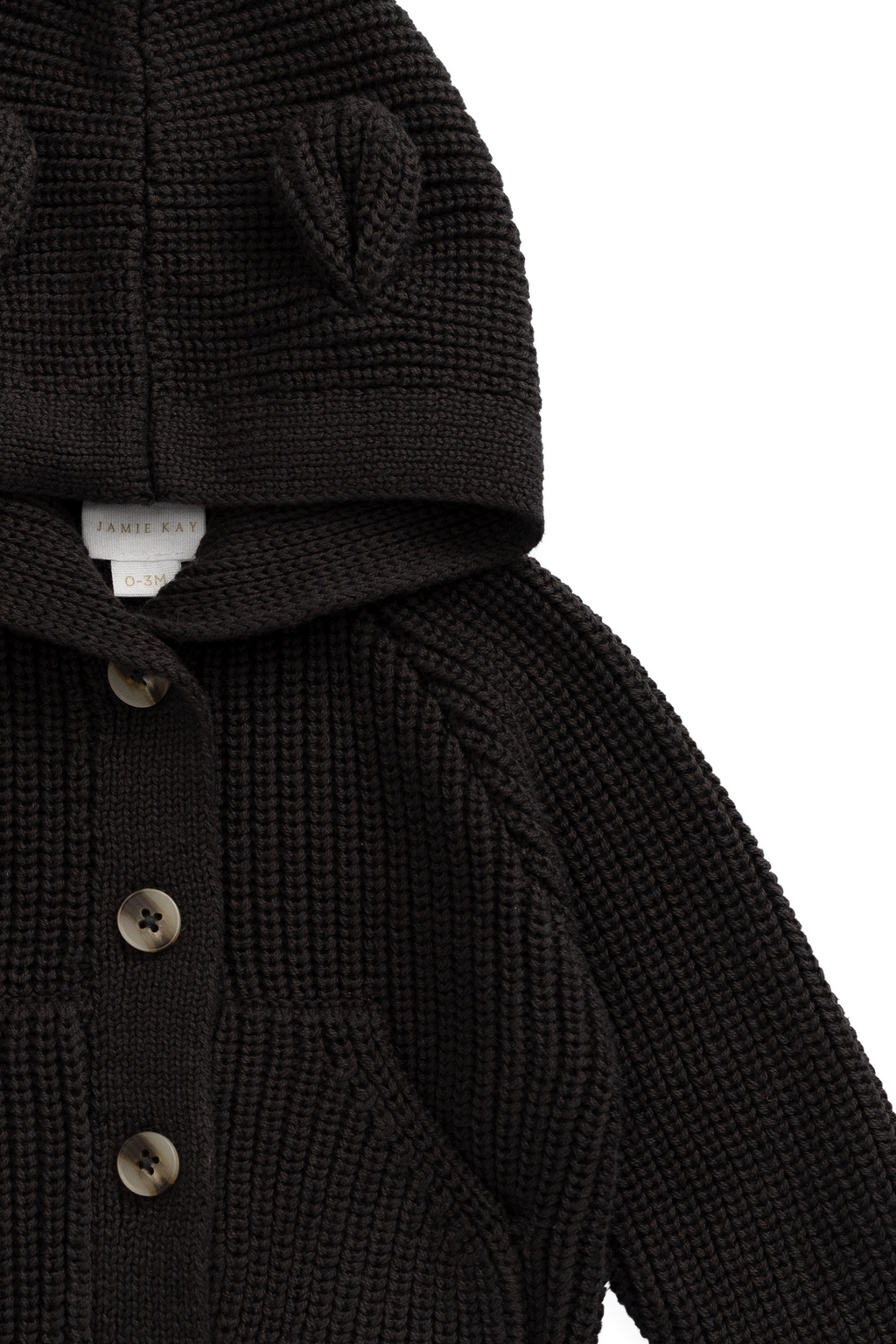 Gilet bébé/tout-petit à capuche et oreilles d'ours en tricot gris foncé, boutonné
