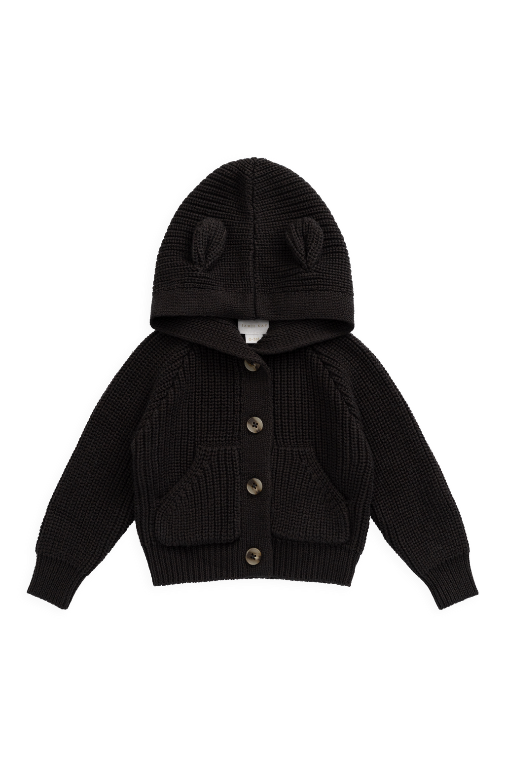 Gilet bébé/tout-petit à capuche et oreilles d'ours en tricot gris foncé, boutonné