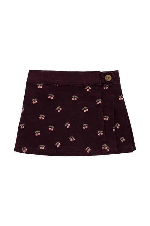Jupe Tournoyante en Coton Imprimé Cerise et Figue Fille Motif Cerises Rouge Profond