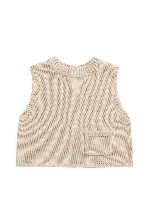 Gilet Enfant Vintage en Coton et Lin Tricoté avec Poche Avant