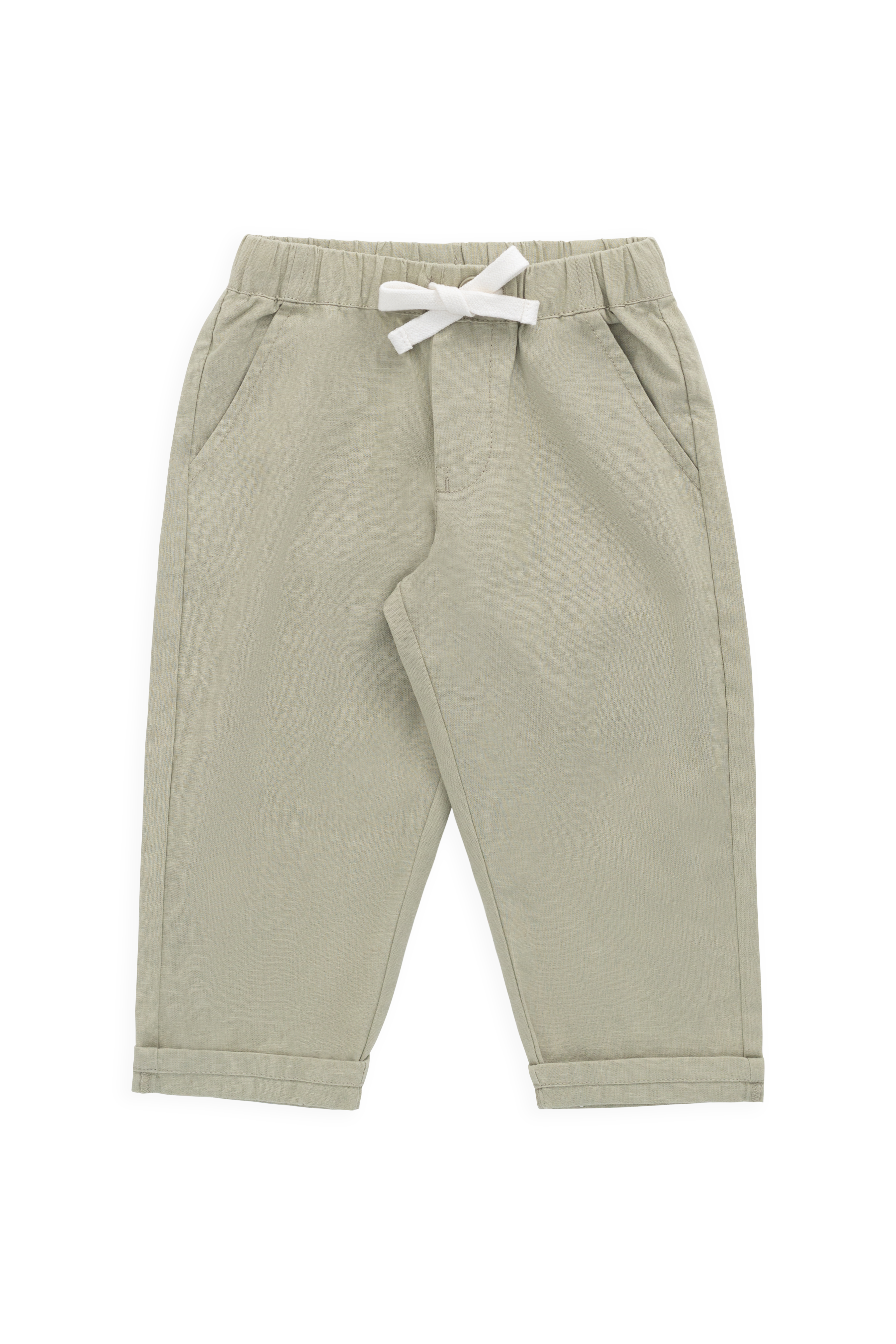 Pantalon à jambe droite en lin et coton vert sauge pour enfants garçons
