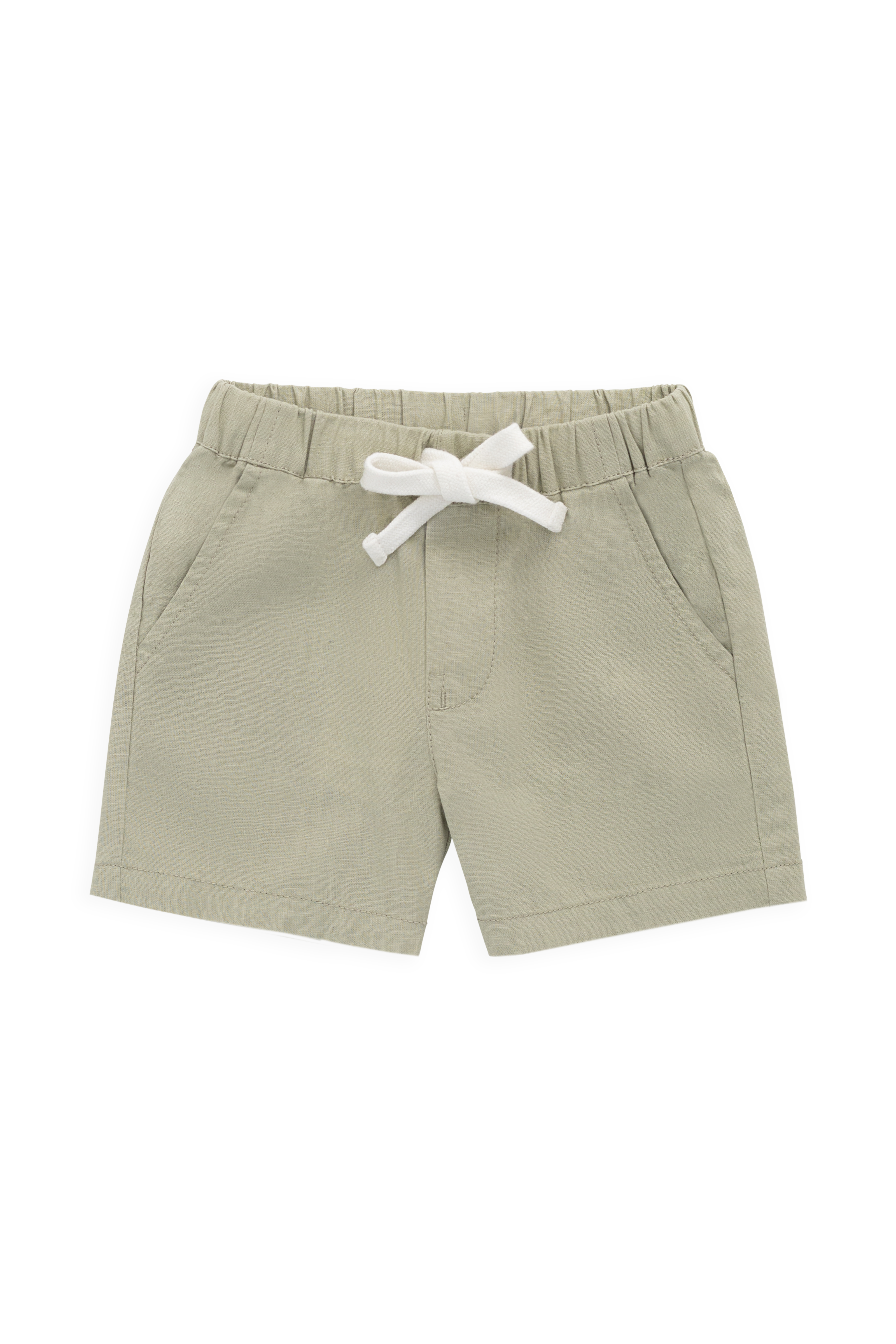 Short décontracté en lin et coton vert sauge pour enfant avec taille élastique et respirant