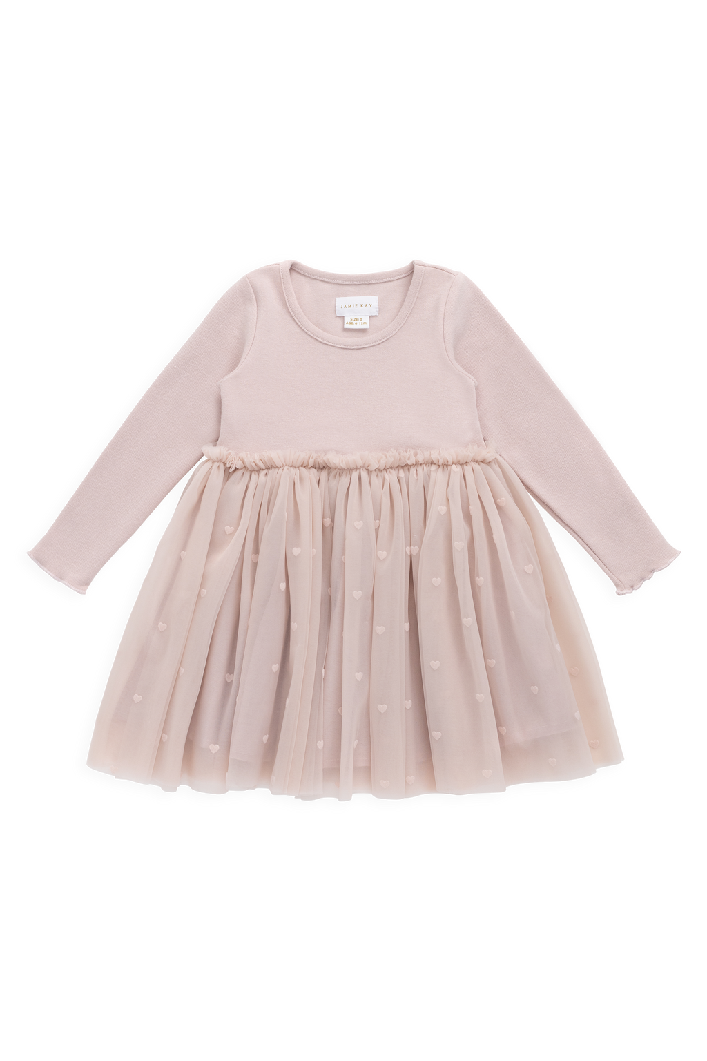 Robe de soirée à manches longues en coton rose et jupe en tulle pour fille