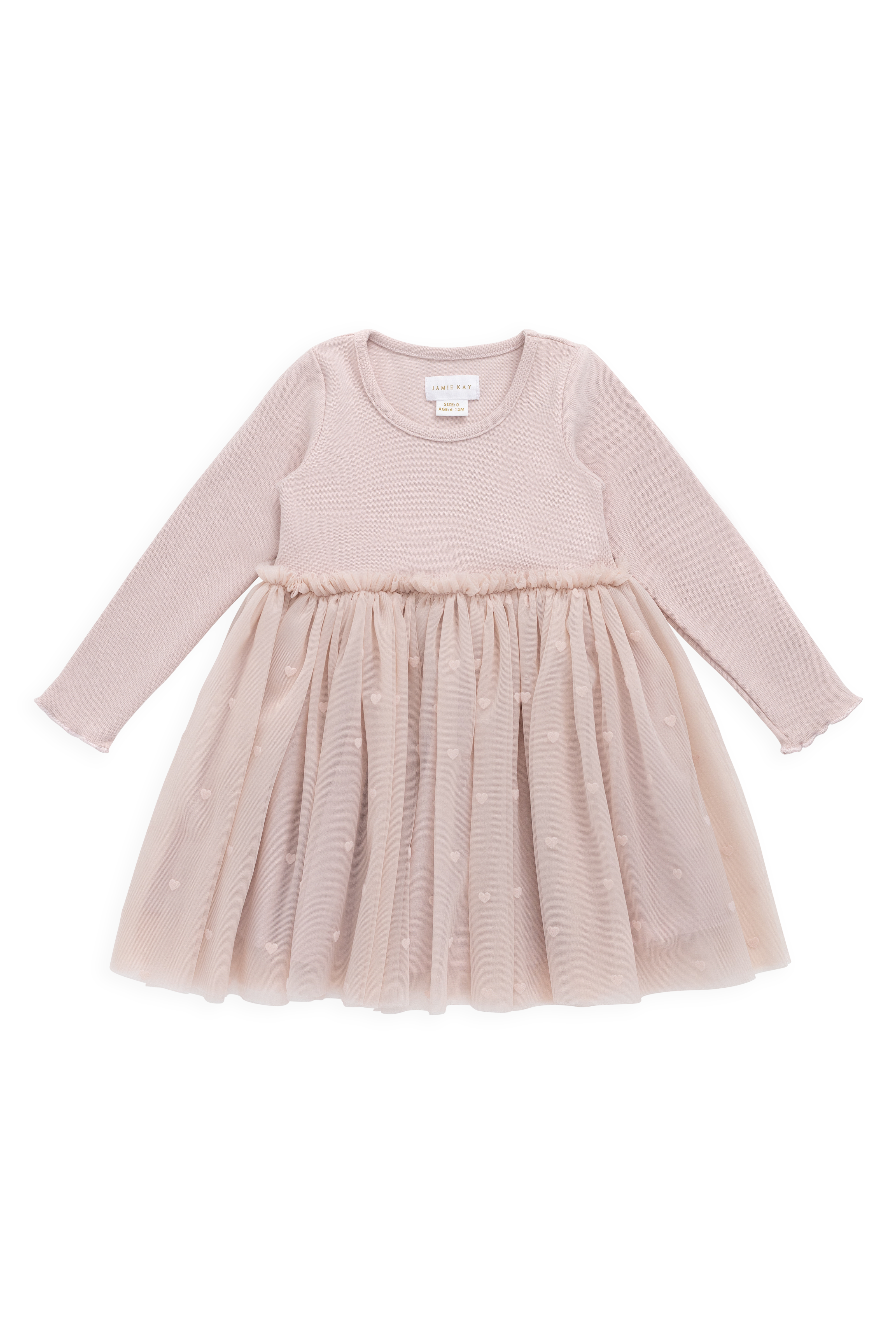 Robe de soirée à manches longues en coton rose et jupe en tulle pour fille