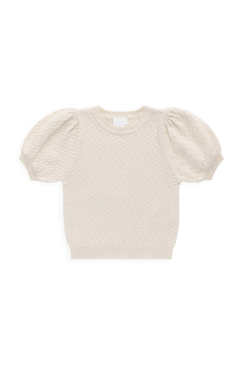 Haut en coton texturé vanille à manches bouffantes pour fille