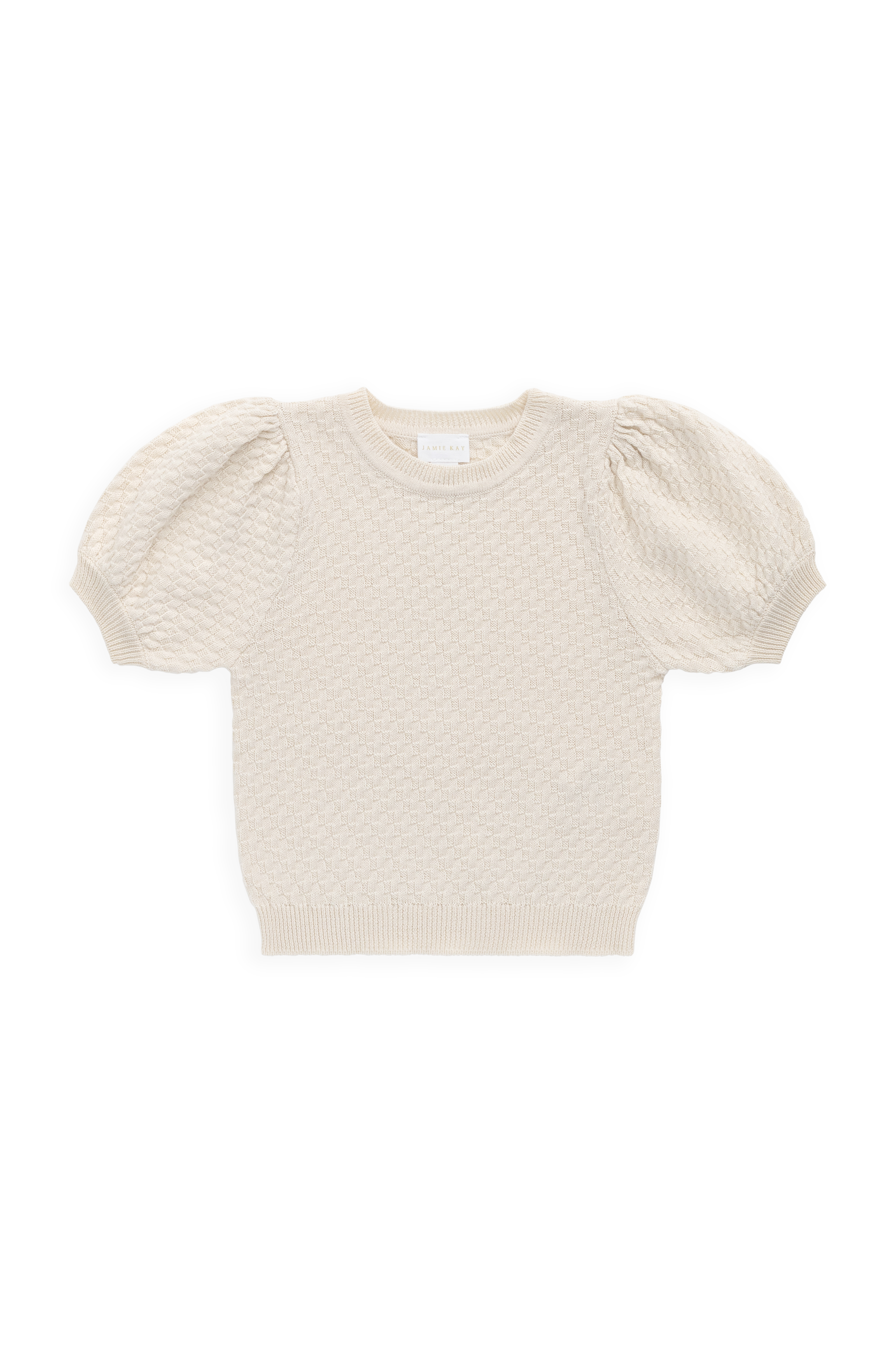 Haut en coton texturé vanille à manches bouffantes pour fille