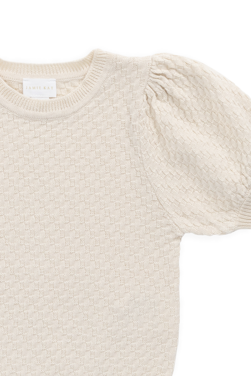 Haut en coton texturé vanille à manches bouffantes pour fille