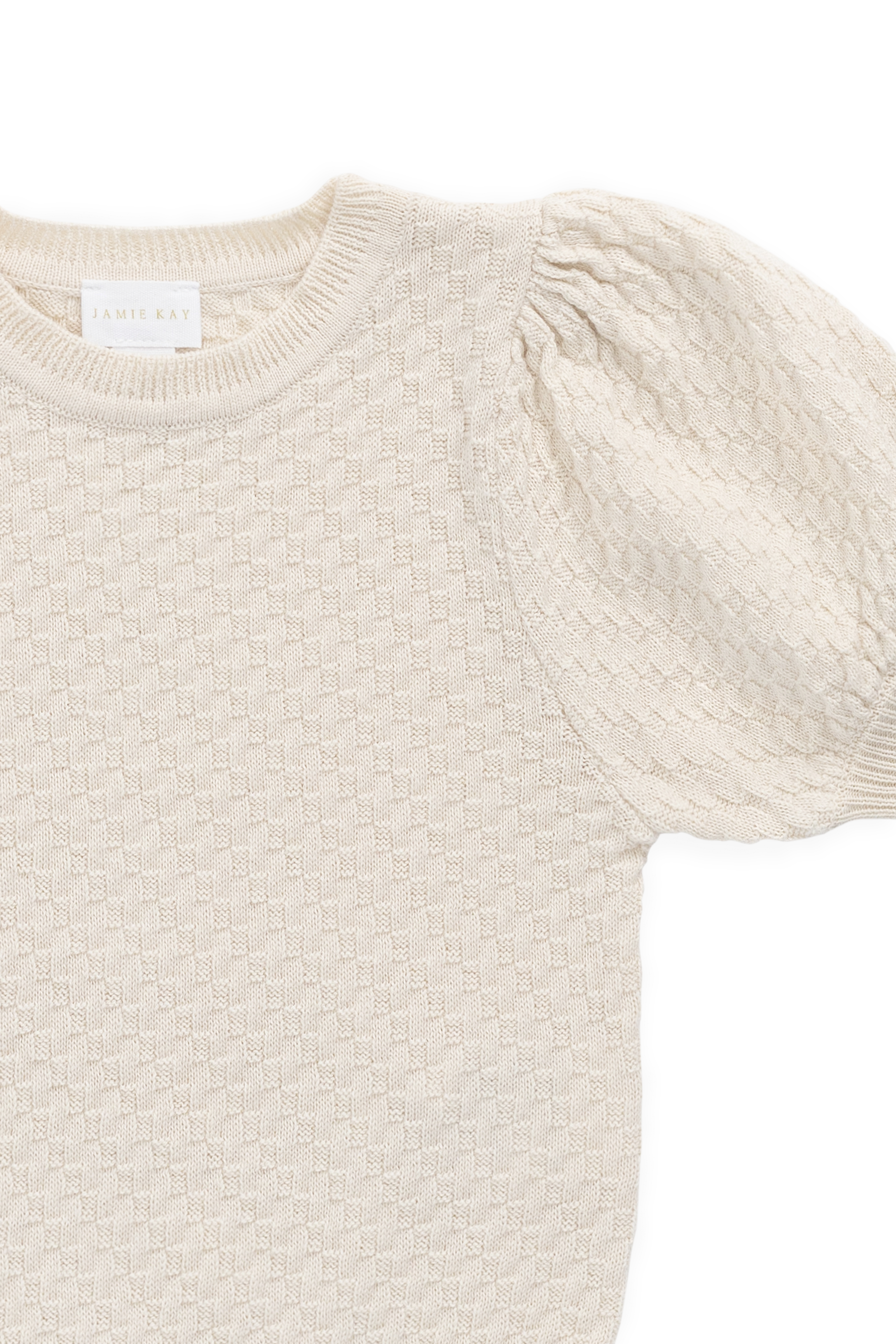 Haut en coton texturé vanille à manches bouffantes pour fille