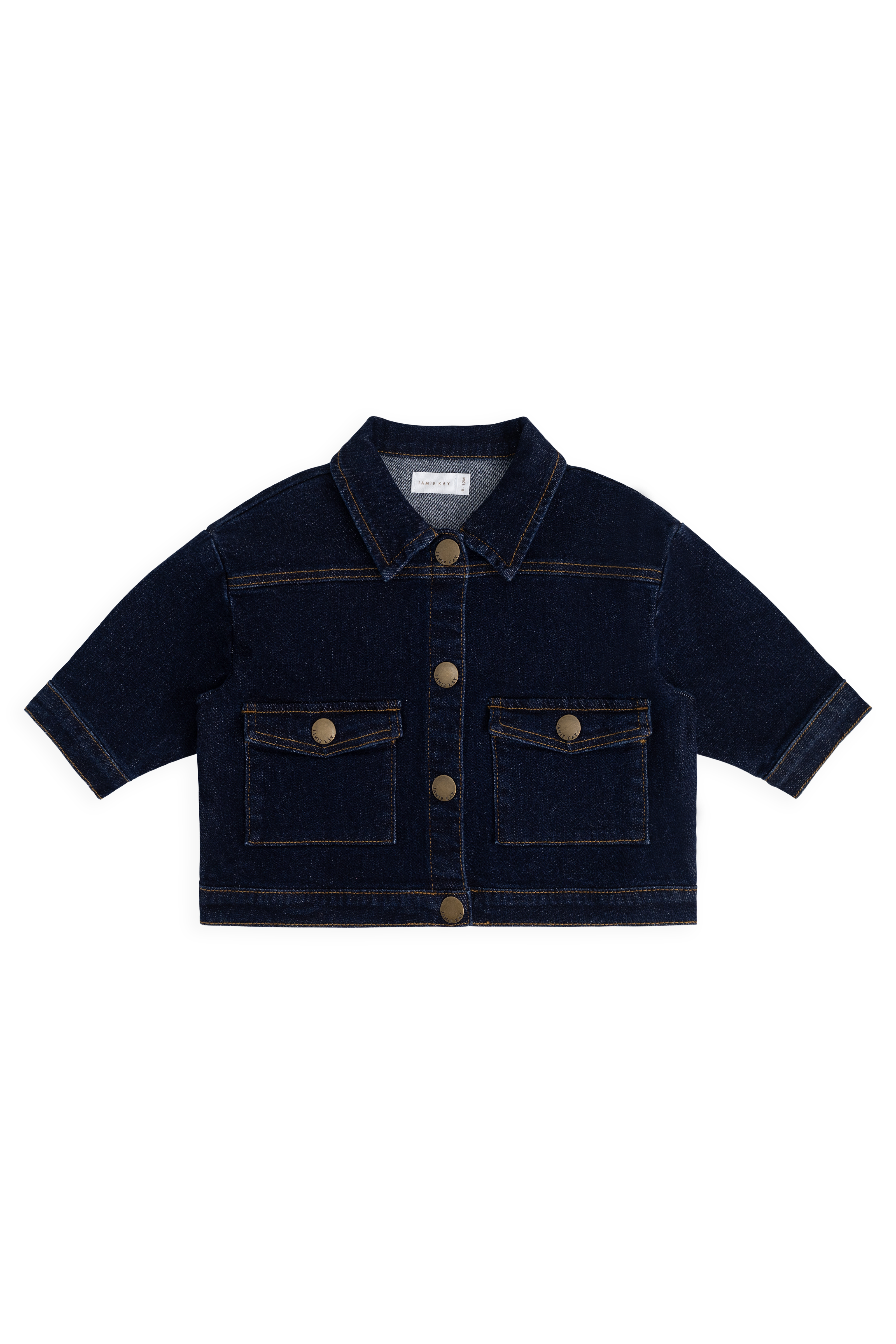 Veste Boutonnée En Jean Indigo Foncé Pour Enfants Avec Poches Plaquées