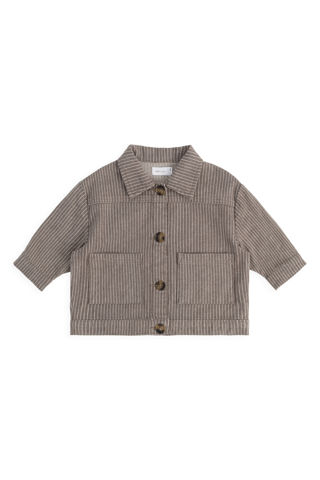 Veste boutonnée en coton à rayures pour garçons, poches plaquées, couleur brun manioc