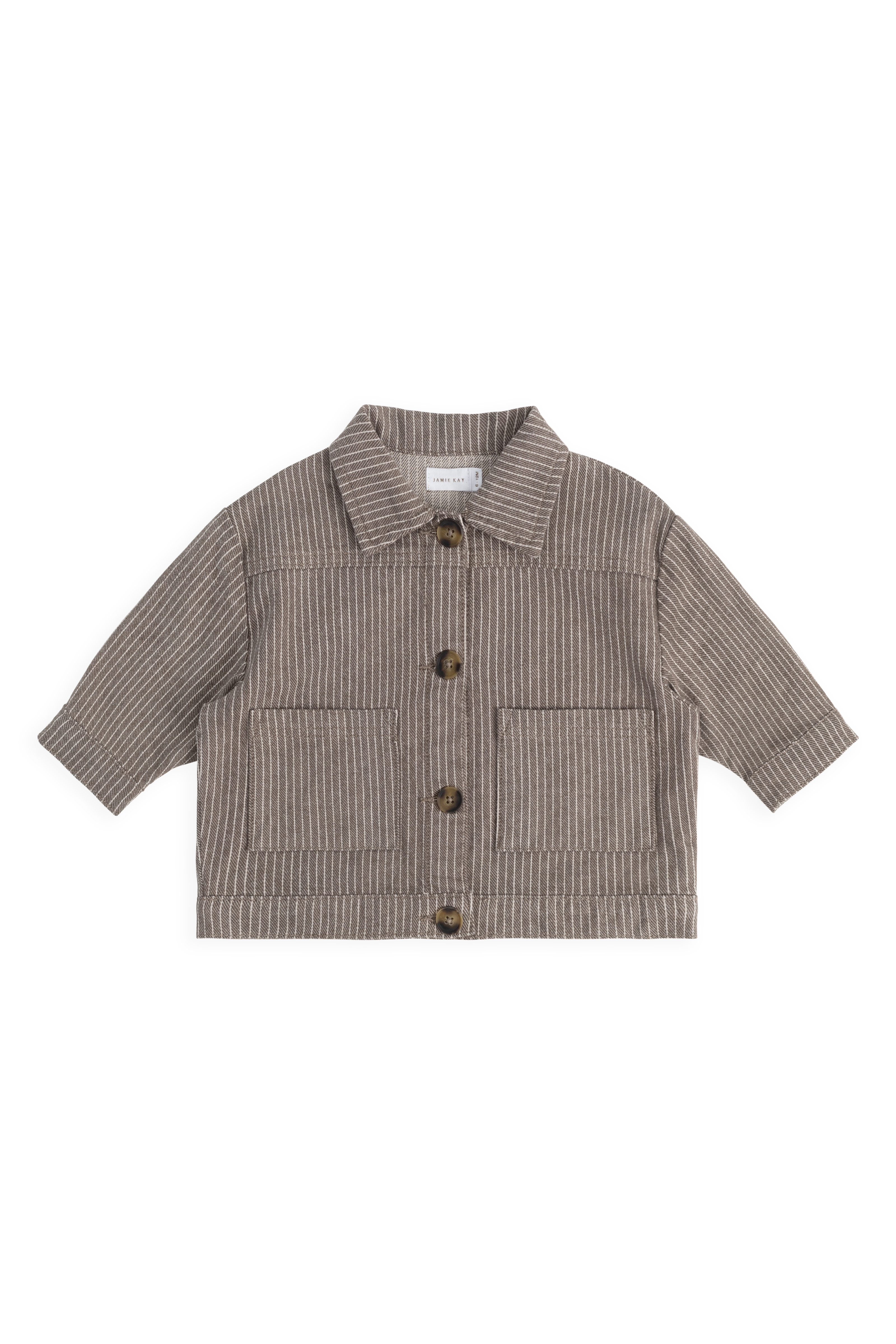 Veste boutonnée en coton à rayures pour garçons, poches plaquées, couleur brun manioc
