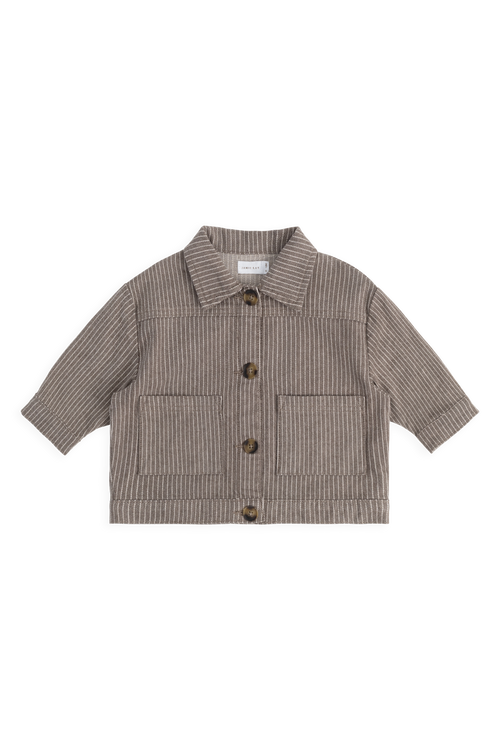 Veste boutonnée en coton à rayures pour garçons, poches plaquées, couleur brun manioc