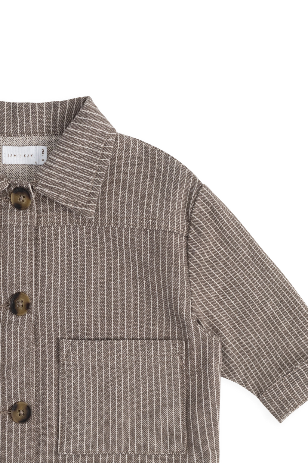 Veste boutonnée en coton à rayures pour garçons, poches plaquées, couleur brun manioc
