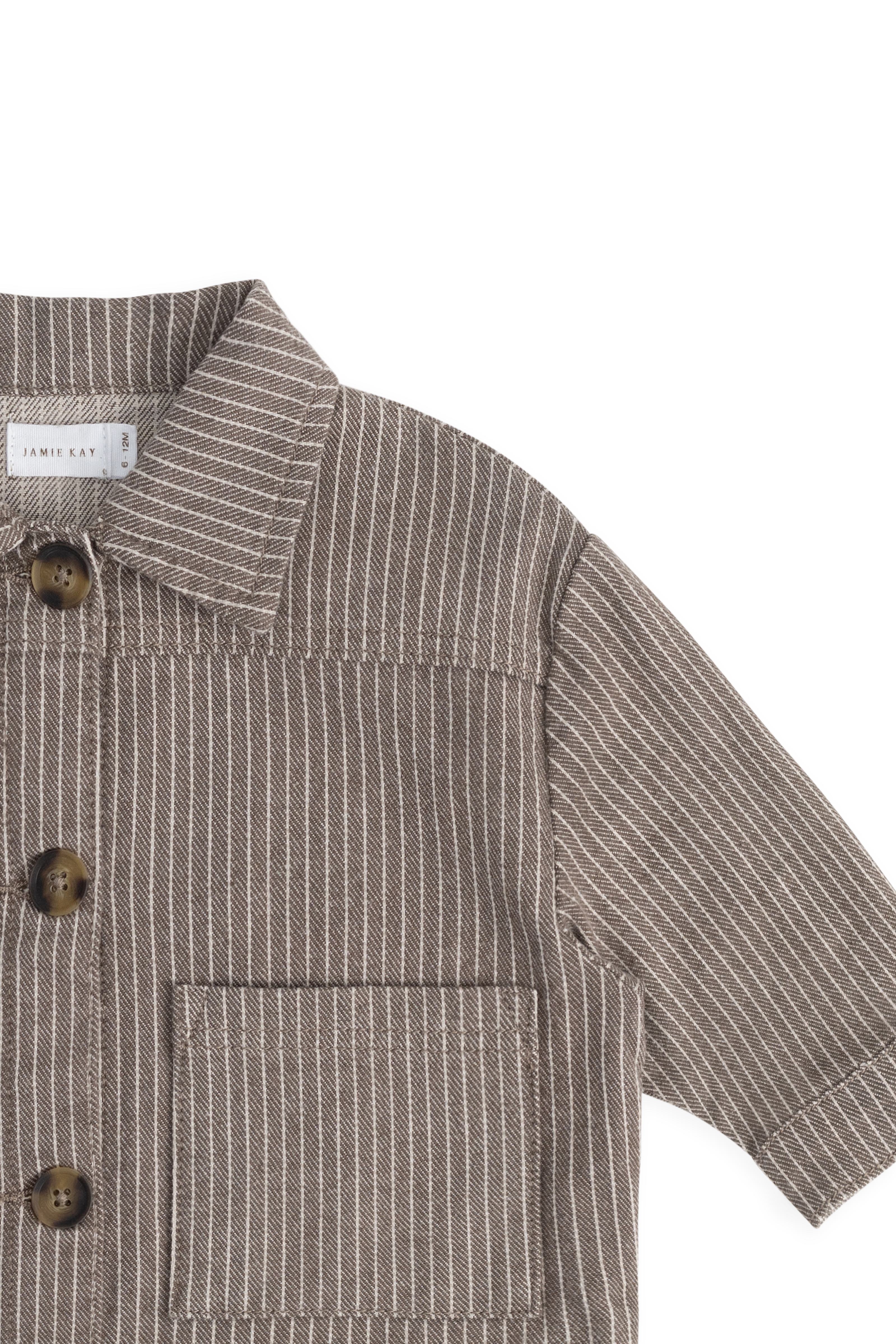 Veste boutonnée en coton à rayures pour garçons, poches plaquées, couleur brun manioc