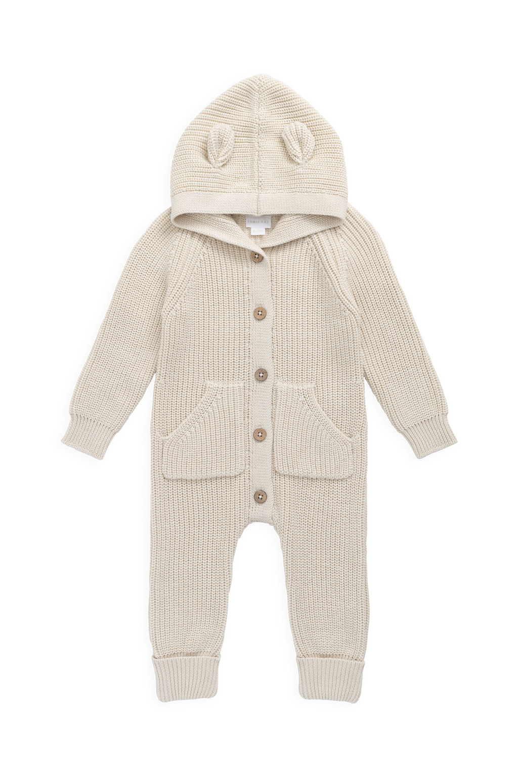 Combinaison bébé-tout-petit en coton tricoté à capuche oreilles d'ours, douce et chaude, couleur vanille et neutre