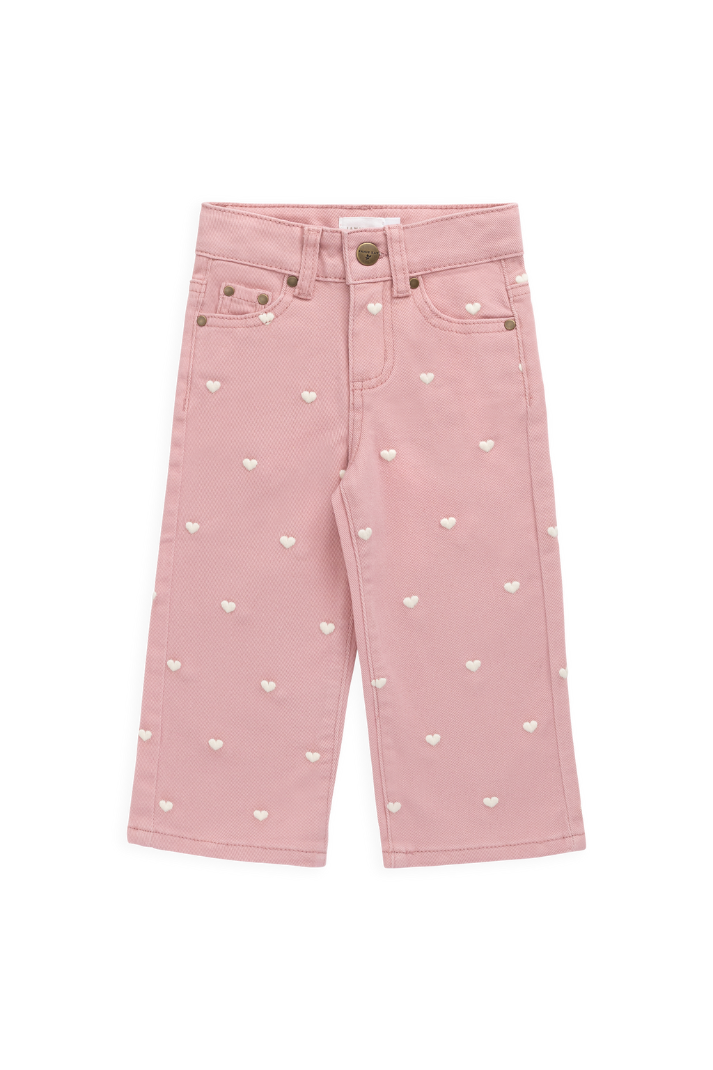 Pantalon rose à imprimé cœurs pour fille en coton à coupe droite