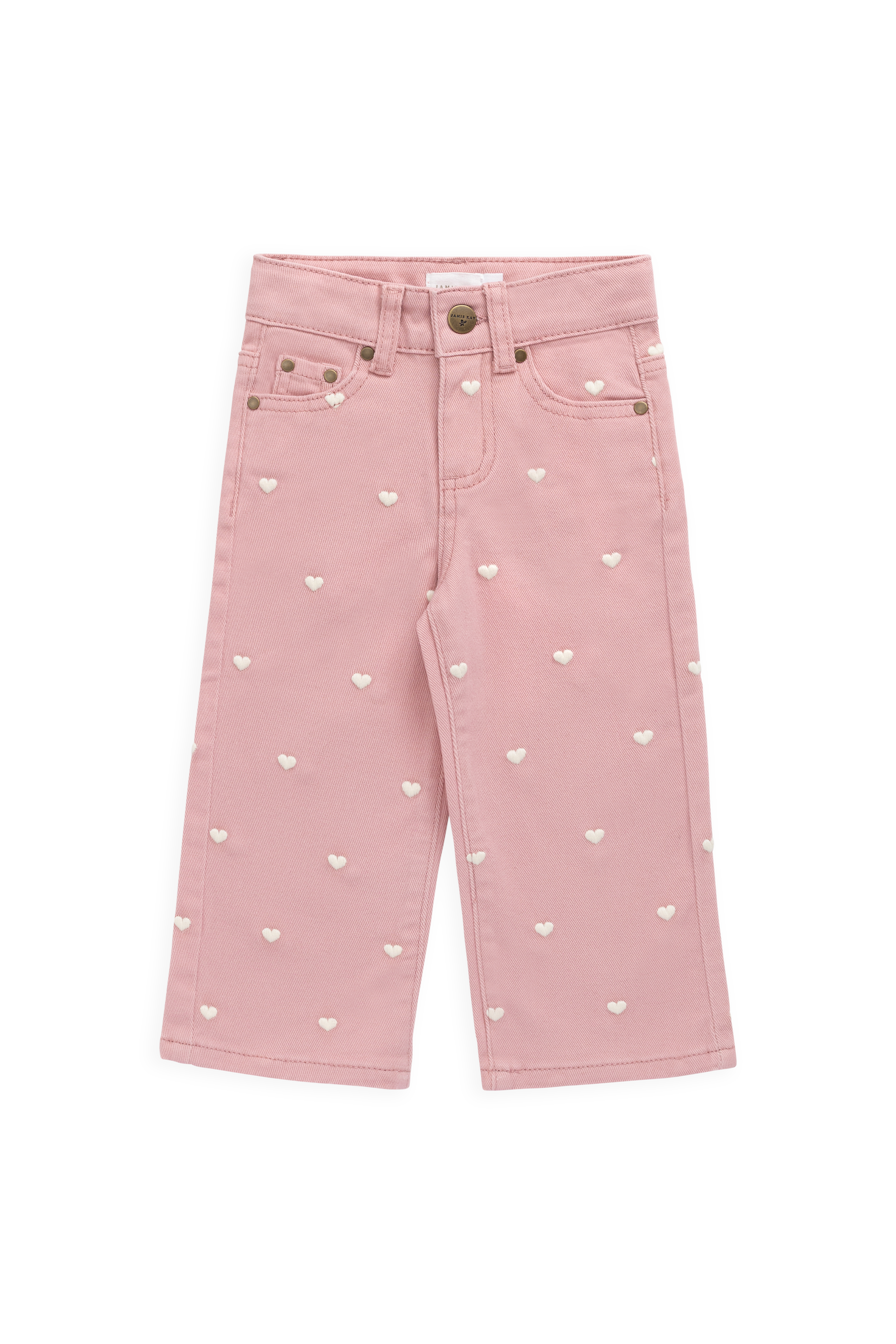 Pantalon rose à imprimé cœurs pour fille en coton à coupe droite