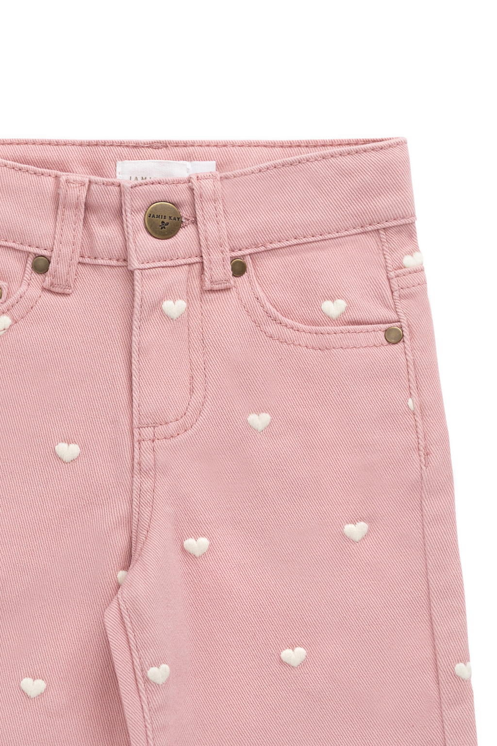 Pantalon rose à imprimé cœurs pour fille en coton à coupe droite