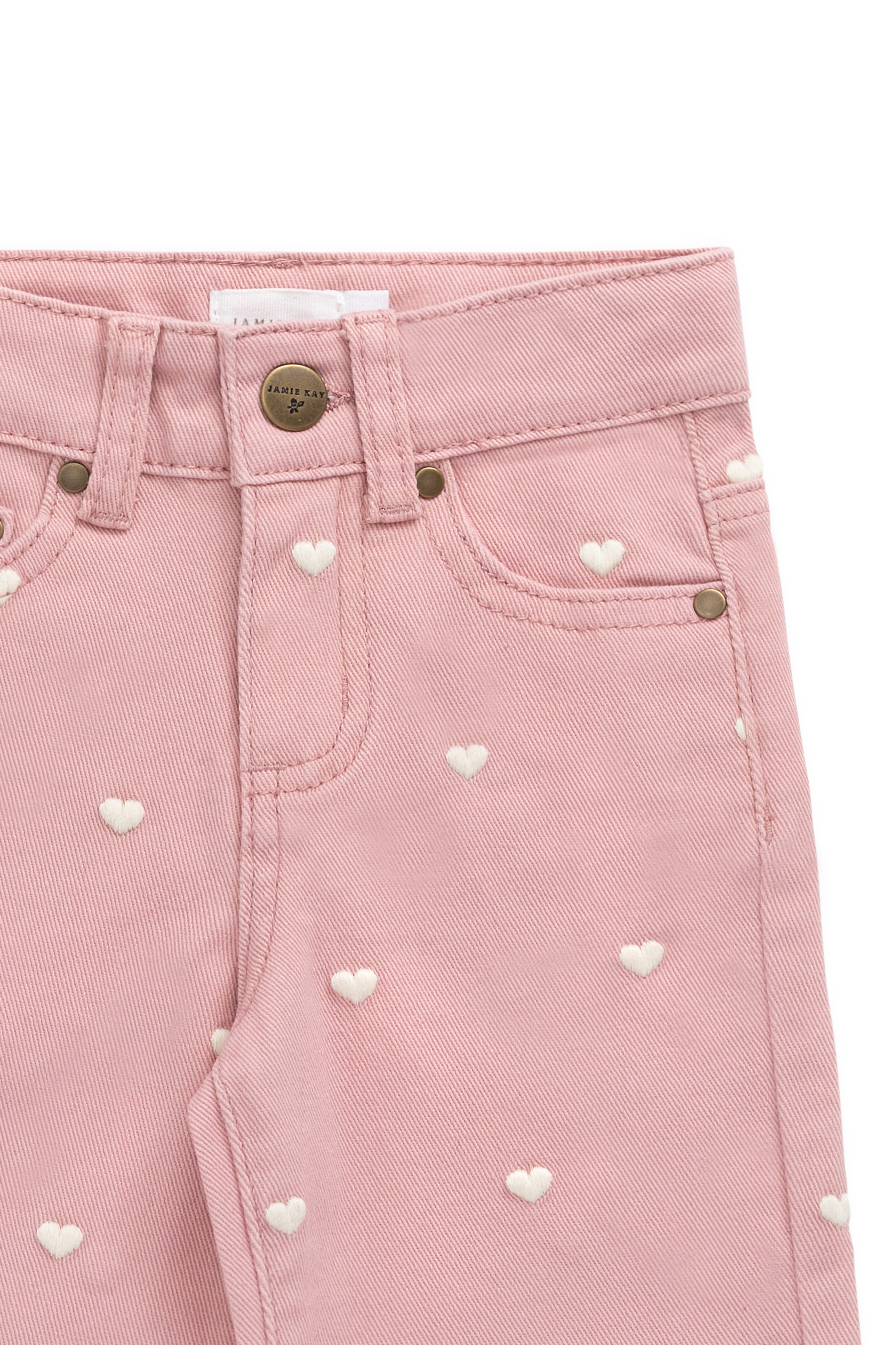 Pantalon rose à imprimé cœurs pour fille en coton à coupe droite