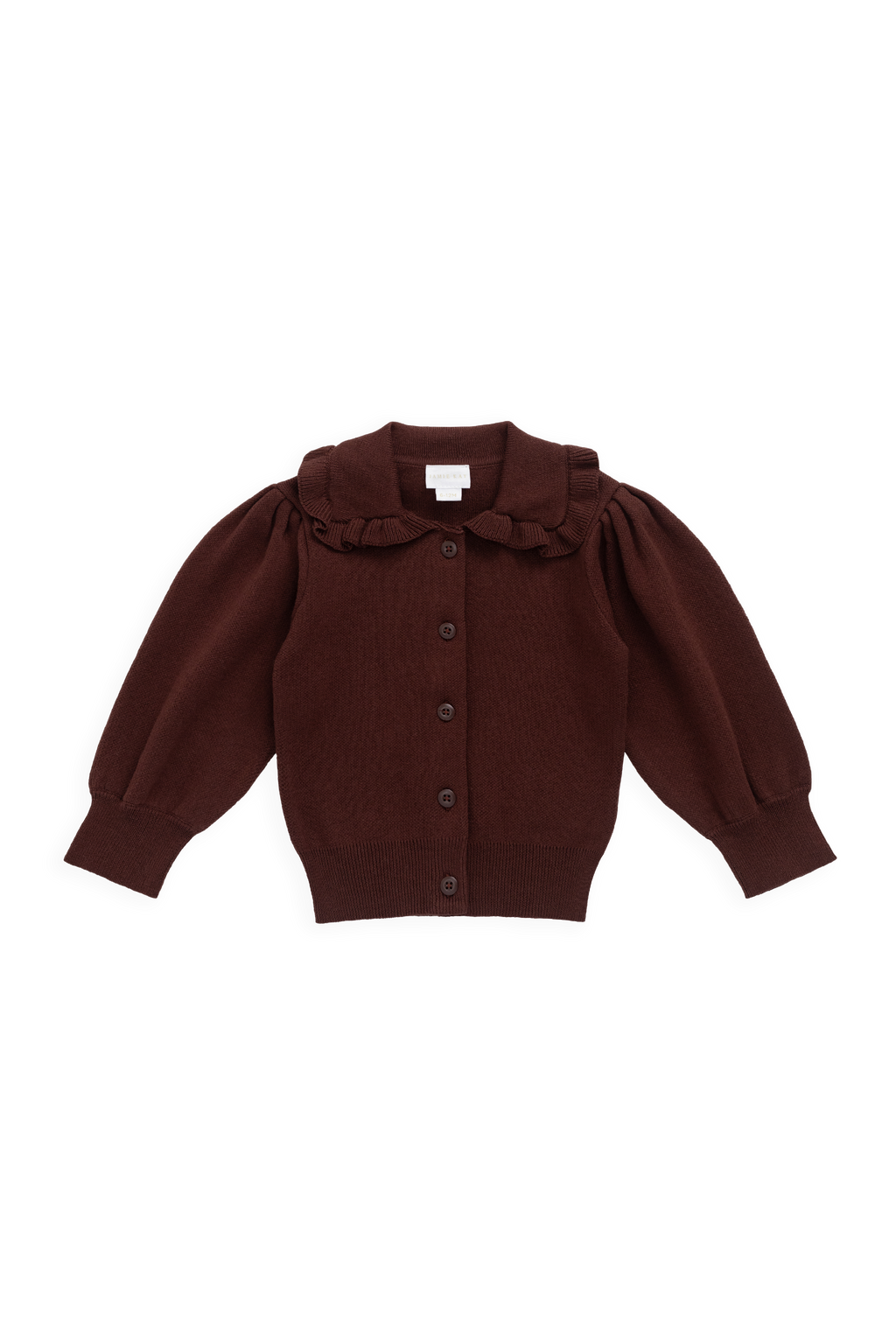 Gilet Boutonné en Tricot Marron Chocolat avec Col à Volants pour Fille