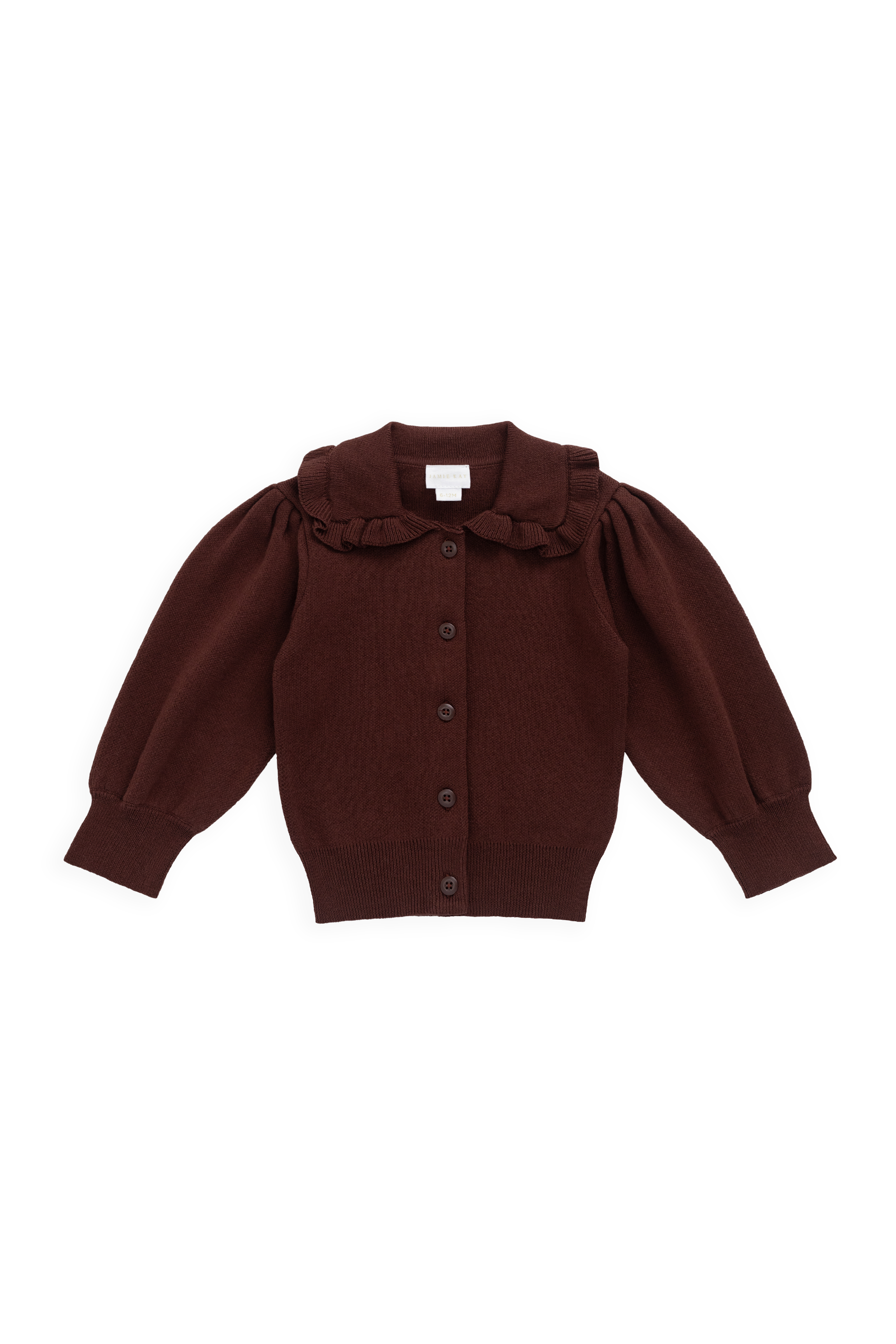 Gilet Boutonné en Tricot Marron Chocolat avec Col à Volants pour Fille