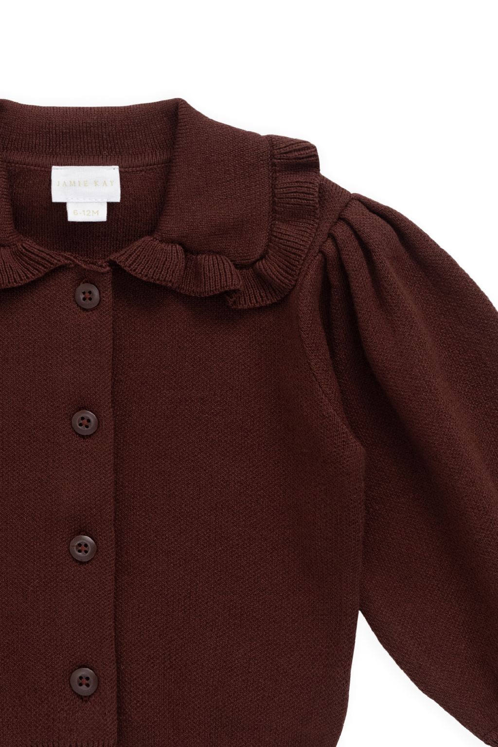 Gilet Boutonné en Tricot Marron Chocolat avec Col à Volants pour Fille