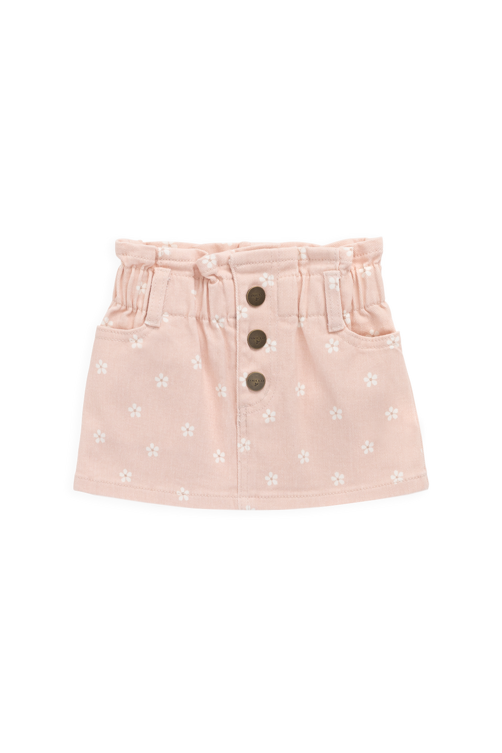 Mini-jupe en coton à taille paperbag et boutons, motif floral rose pour filles