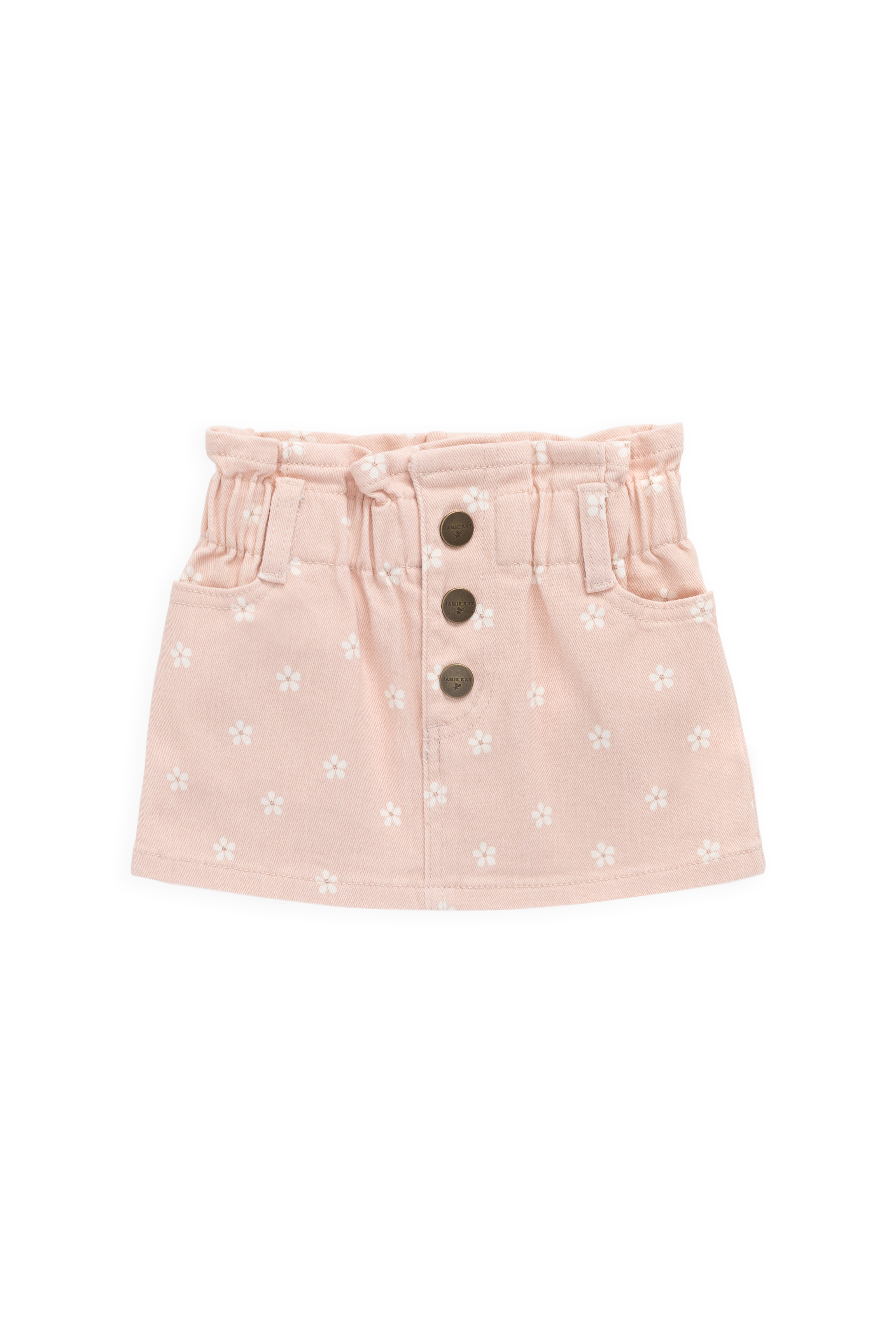Mini-jupe en coton à taille paperbag et boutons, motif floral rose pour filles