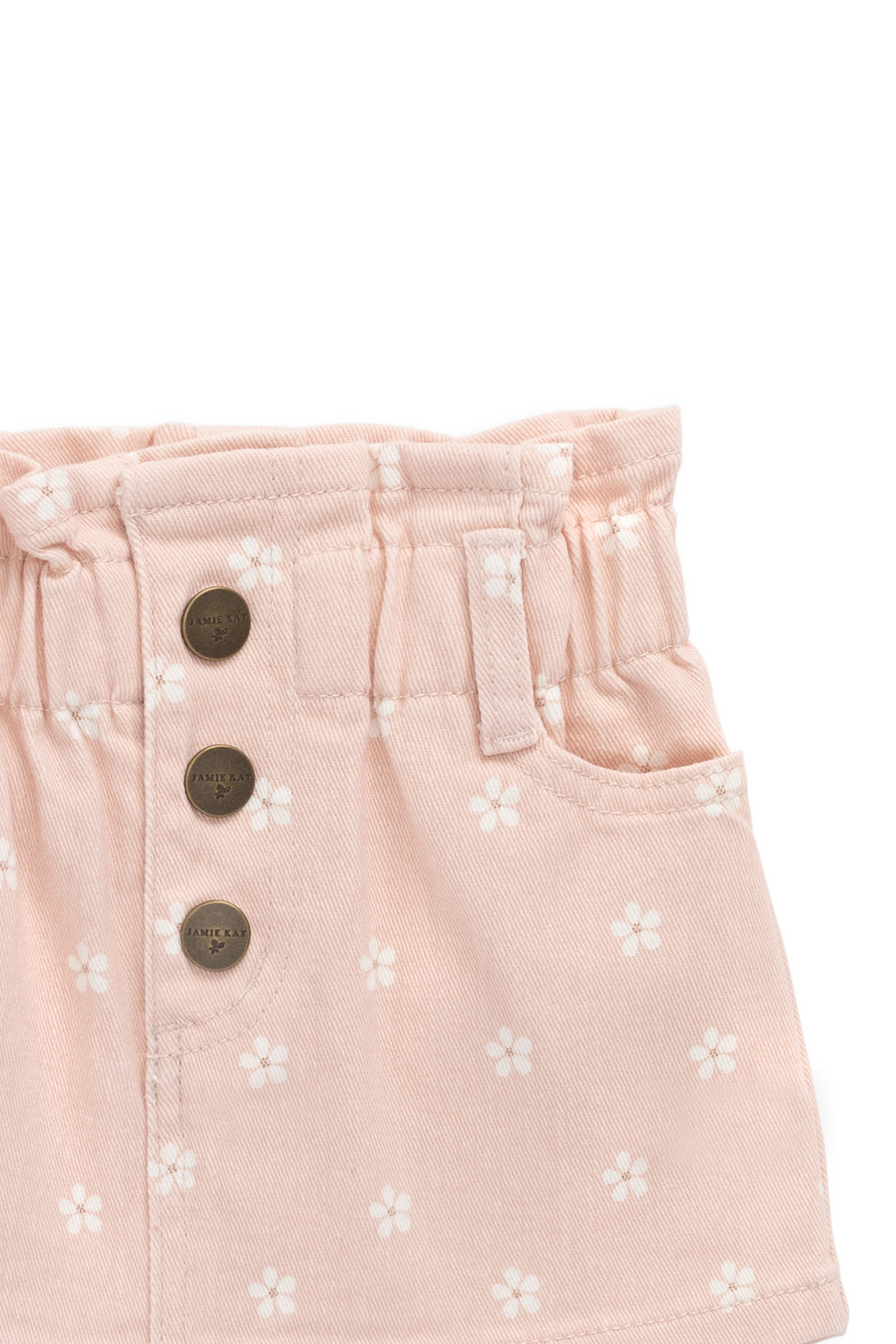 Mini-jupe en coton à taille paperbag et boutons, motif floral rose pour filles