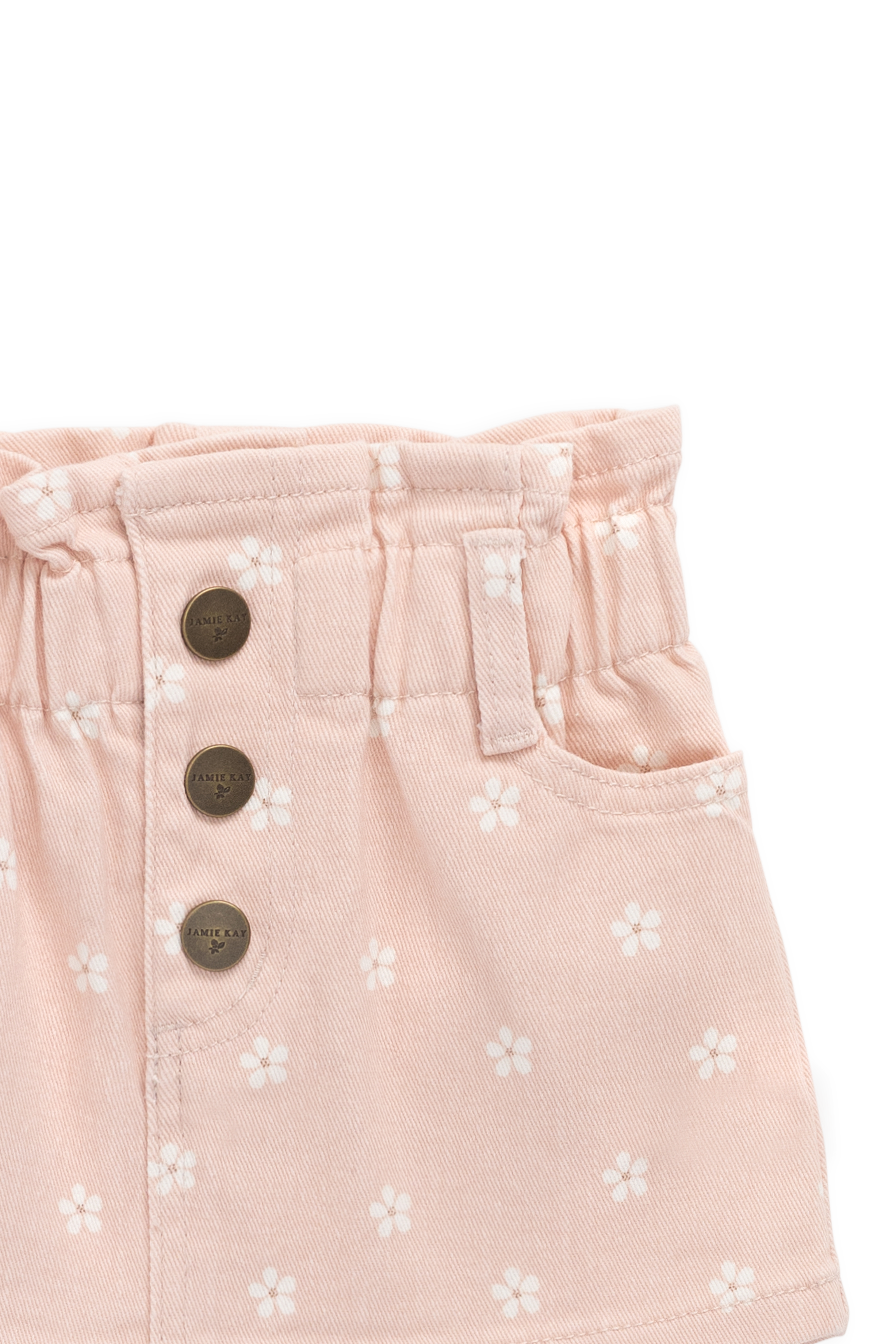 Mini-jupe en coton à taille paperbag et boutons, motif floral rose pour filles