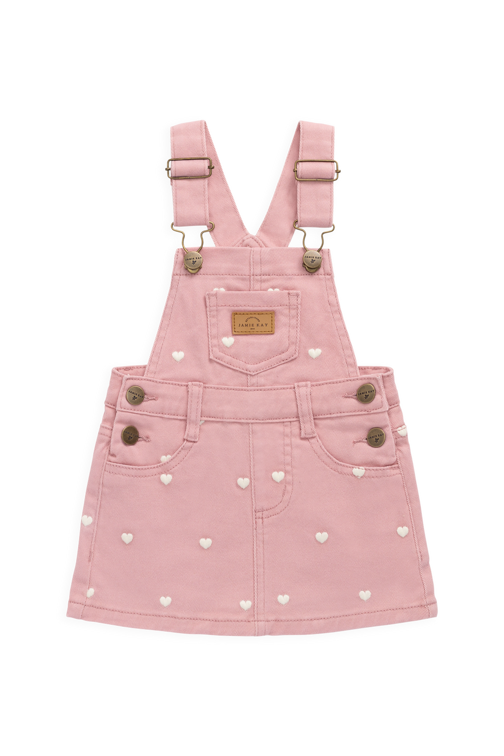 Salopette pour filles à imprimé cœur rose en velours côtelé avec bretelles réglables