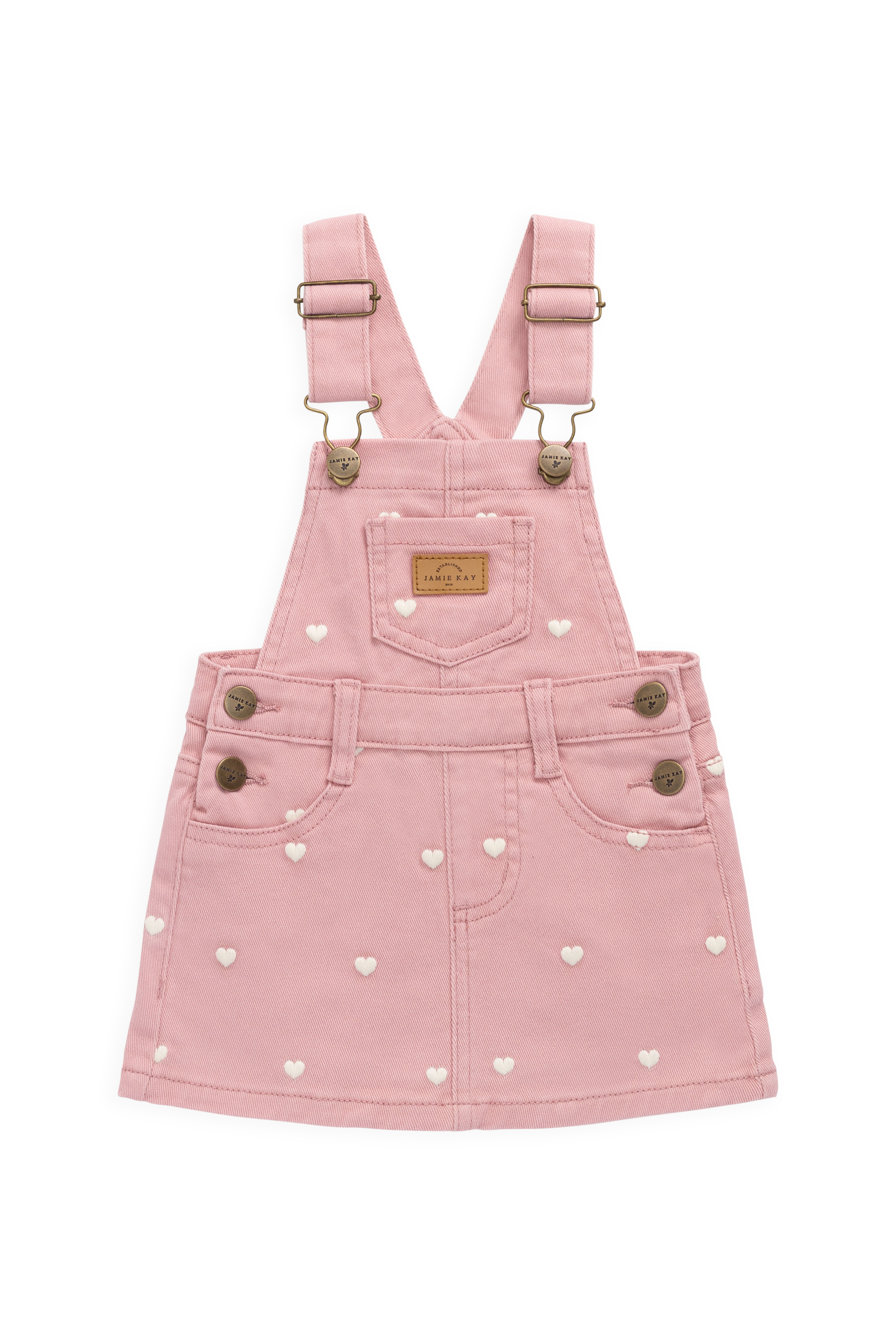 Salopette pour filles à imprimé cœur rose en velours côtelé avec bretelles réglables