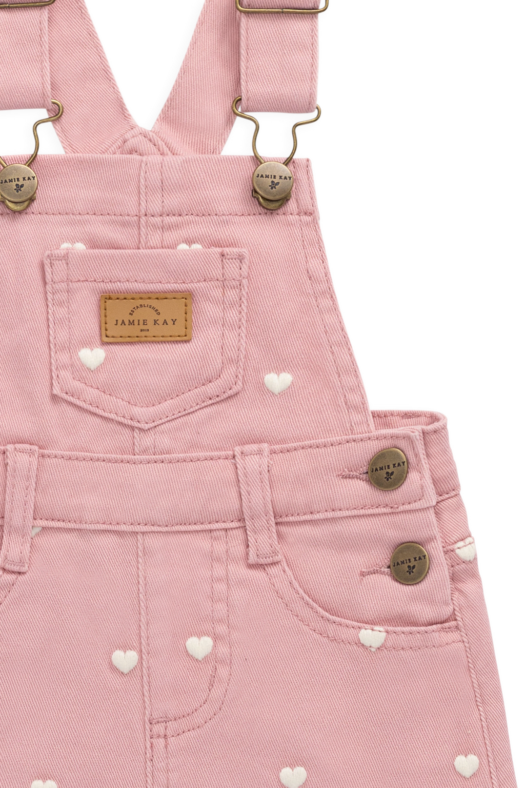 Salopette pour filles à imprimé cœur rose en velours côtelé avec bretelles réglables